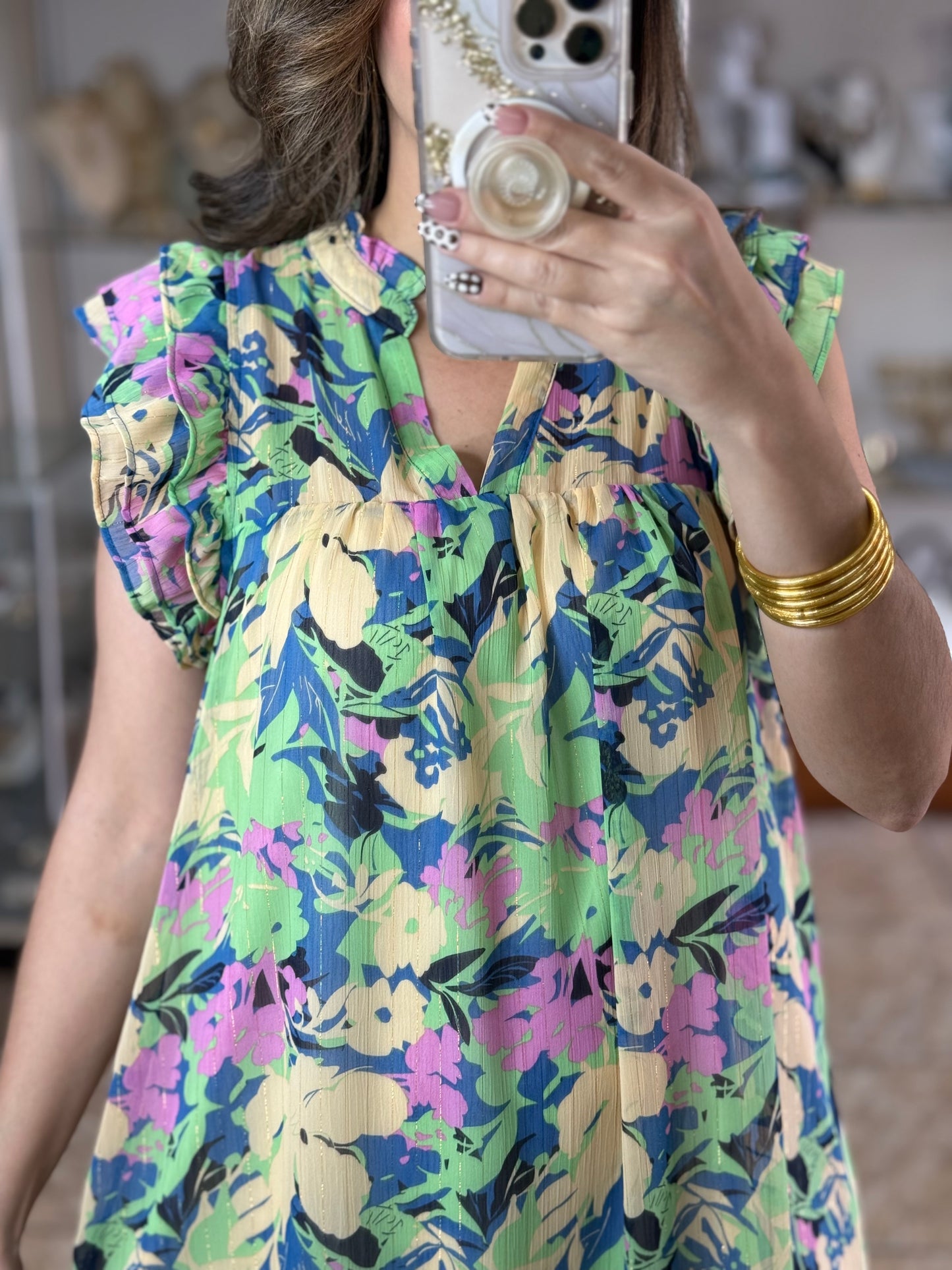 Blue Mix Floral Tiered Dress