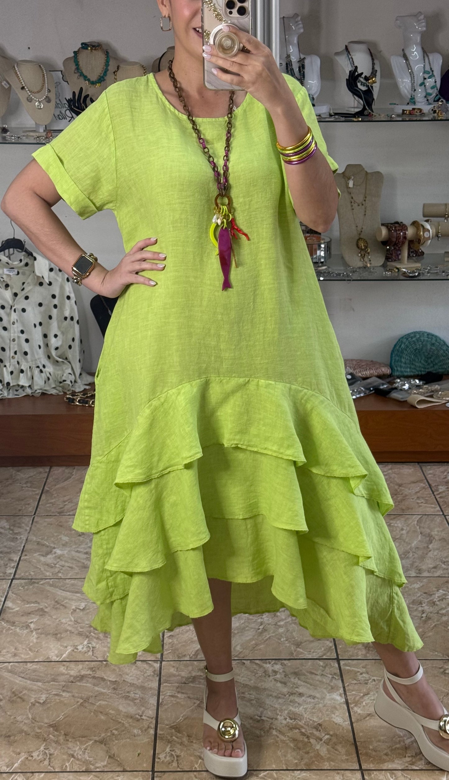 OS Ruffle Tiered Linen Midi Dress (NO RETURNS OR EXCHANGE)