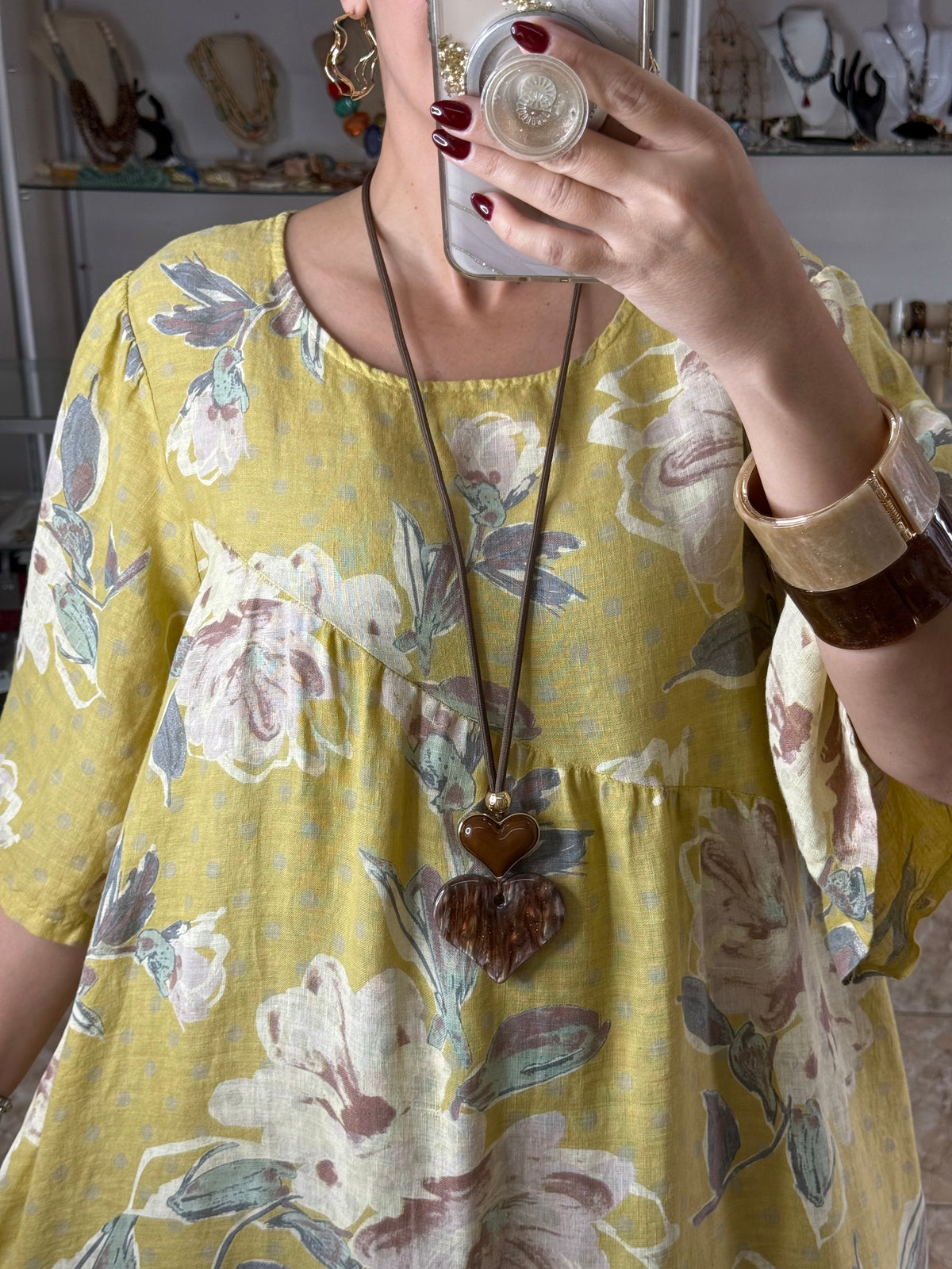 OS Floral/Polkadots Linen Dress (NO RETURNS OR EXCHANGE)