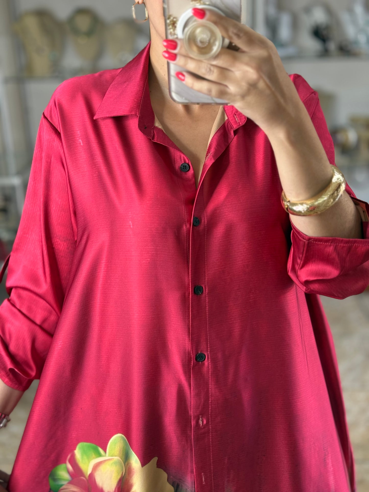 Pink Floral Silk OS Top/Dress & Pant Set (NO RETURNS OR EXCHANGE)