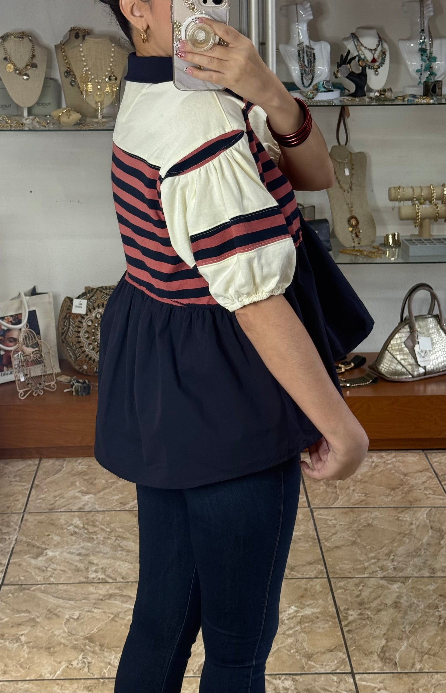 Navy Mix Stripes Top