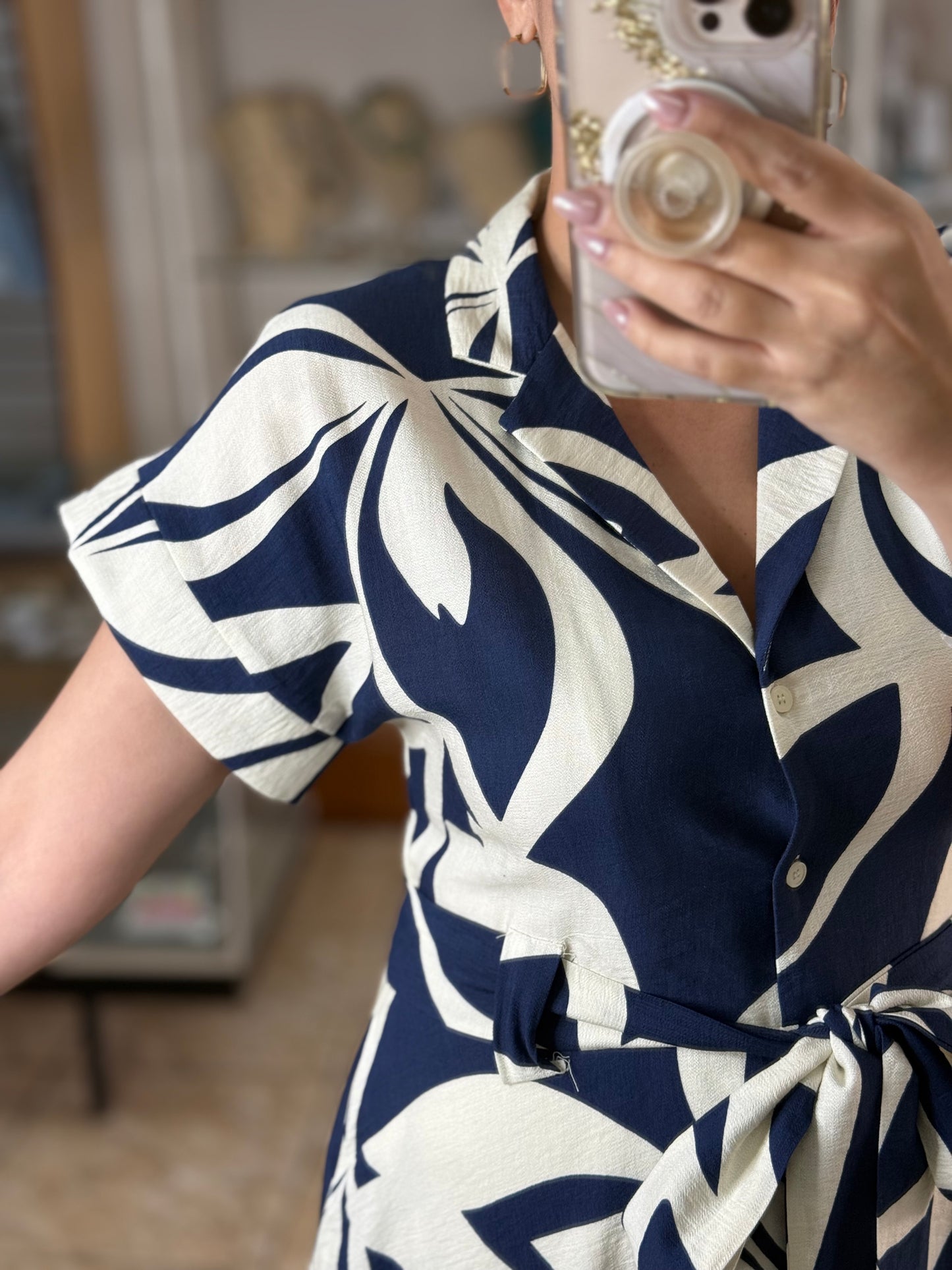 Navy Floral Belted Maxi Dress