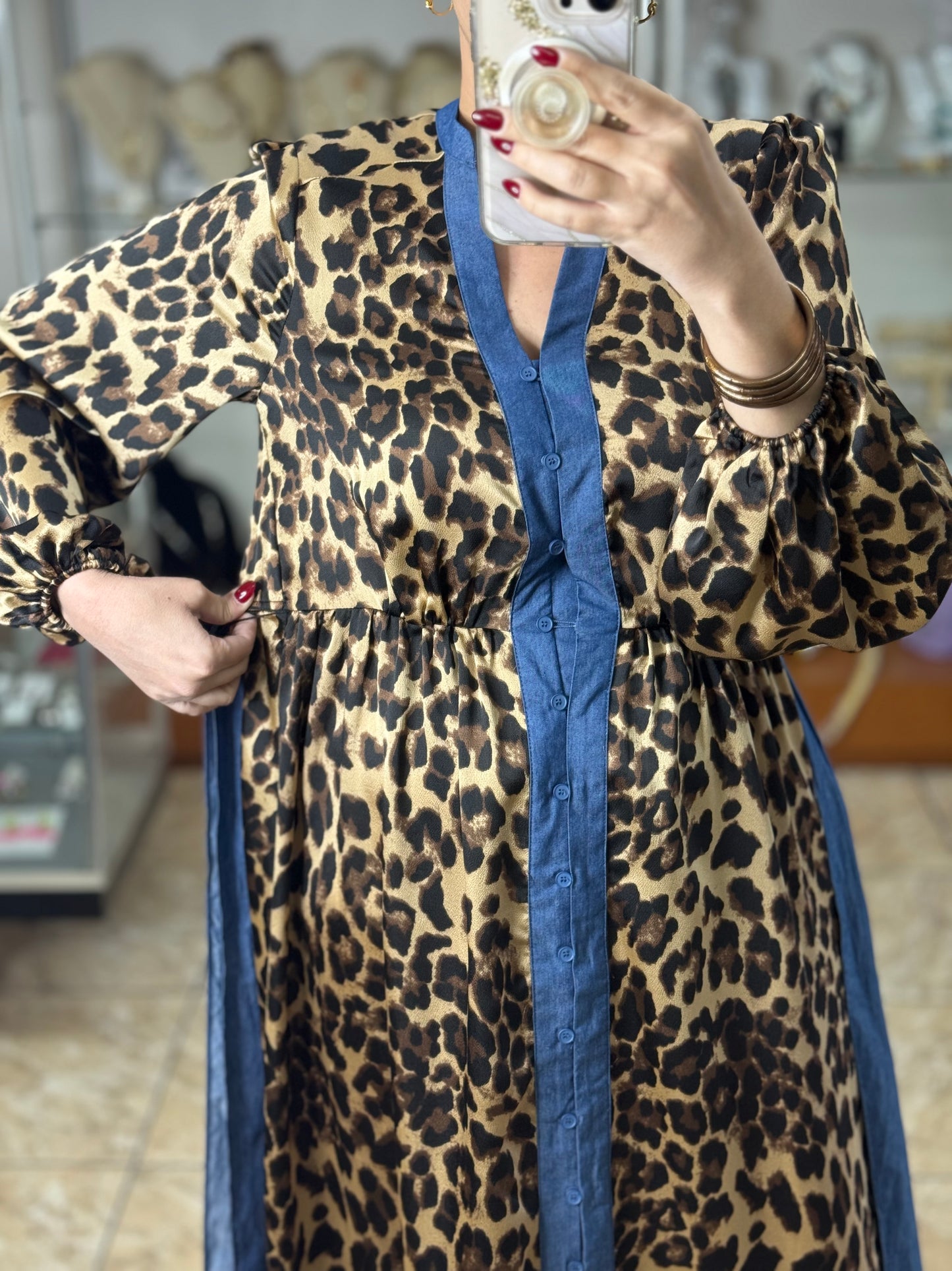 Button Down Maxi Leopard Dress