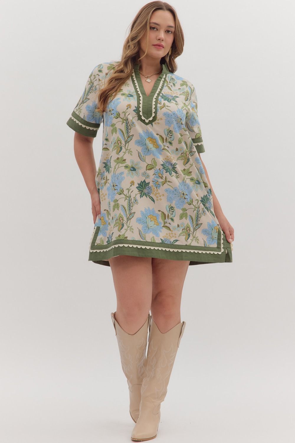 Ecru Floral Mini Dress (PLUS)