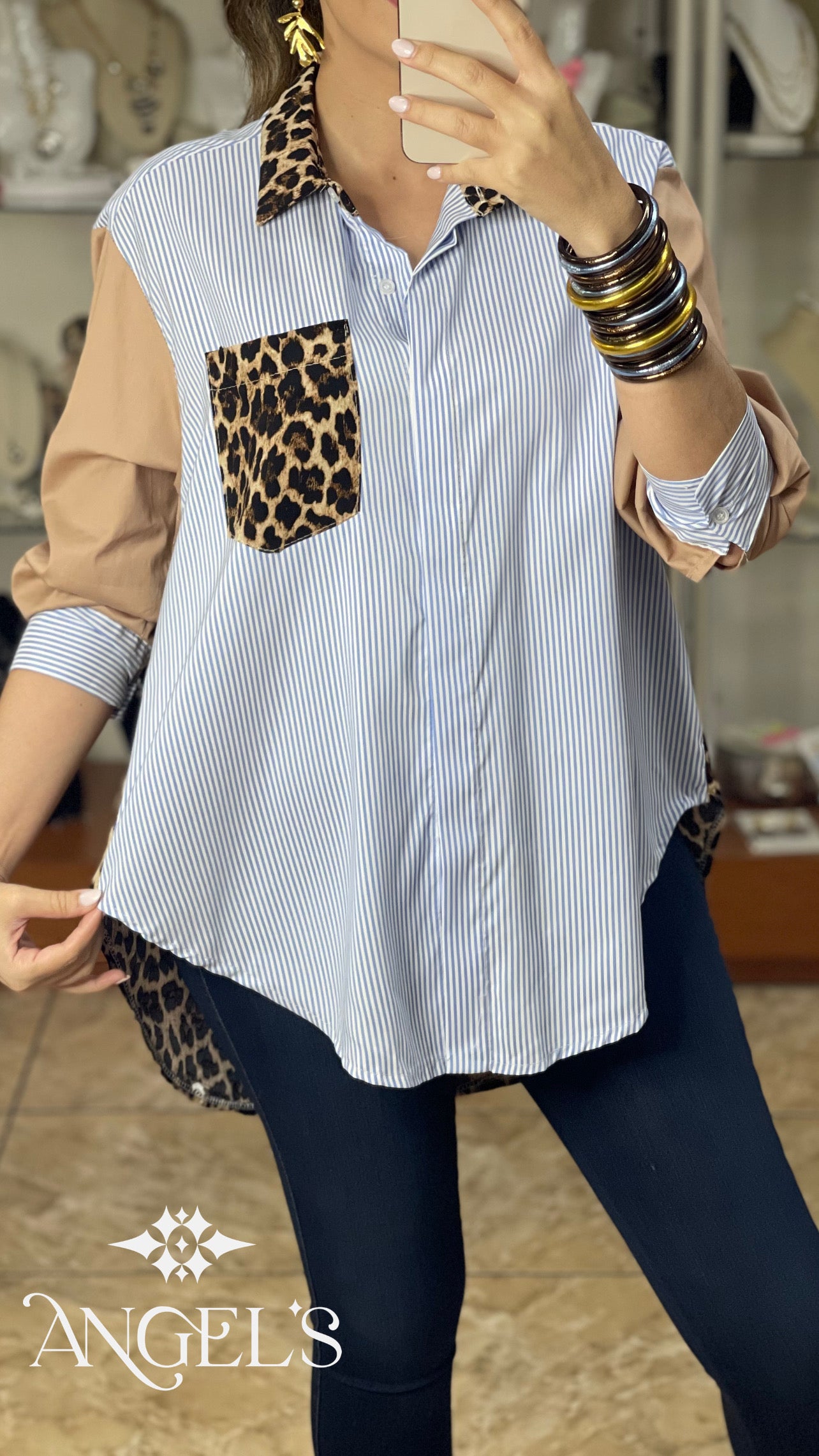 Stripes Animal Print OS Top