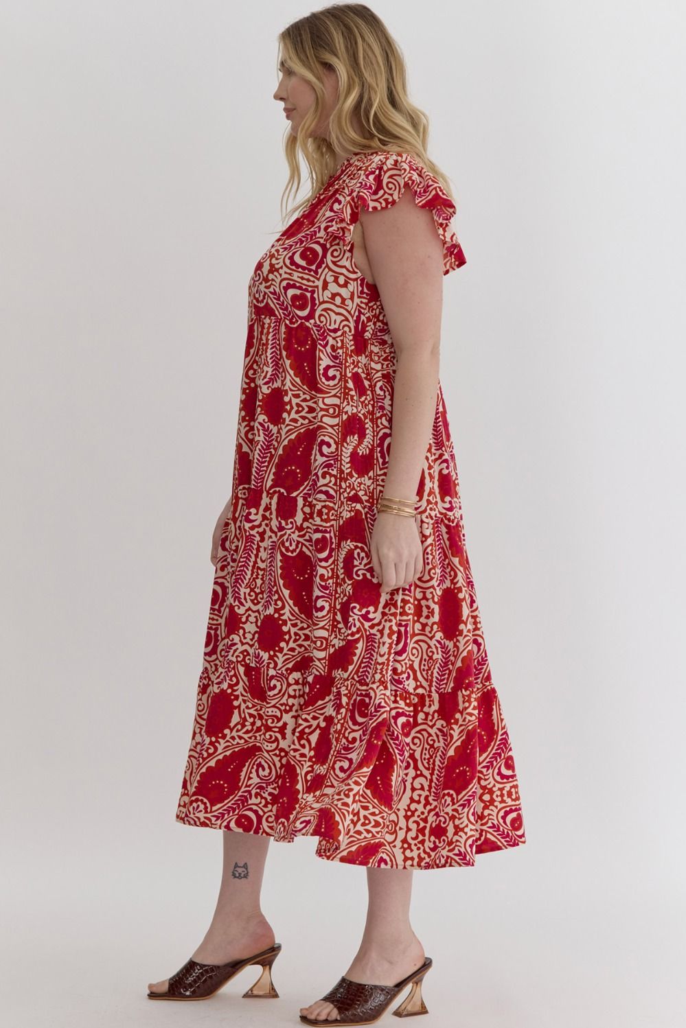 Red Print Midi Dress