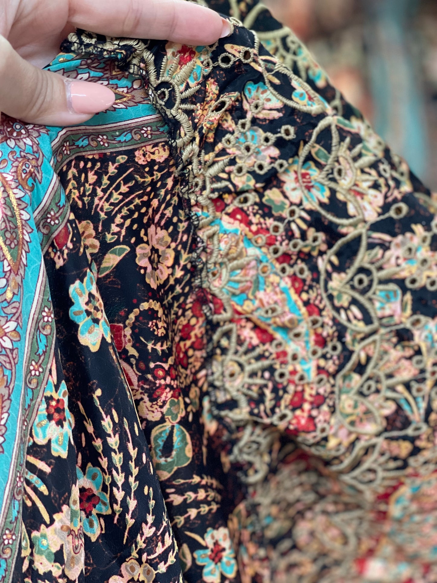 Paisley With Eyelet Details Maxi Dress