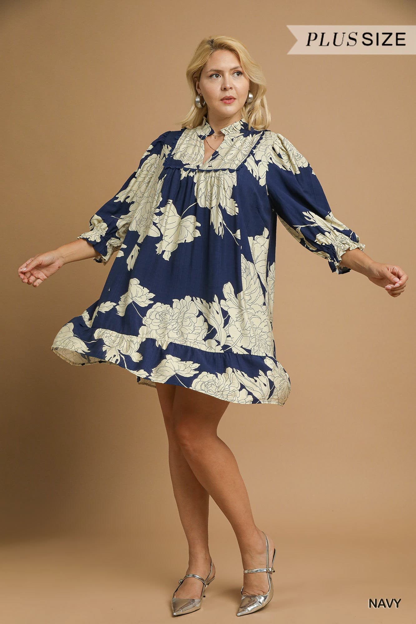 Navy Floral Tiered Babydoll Dress (PLUS)