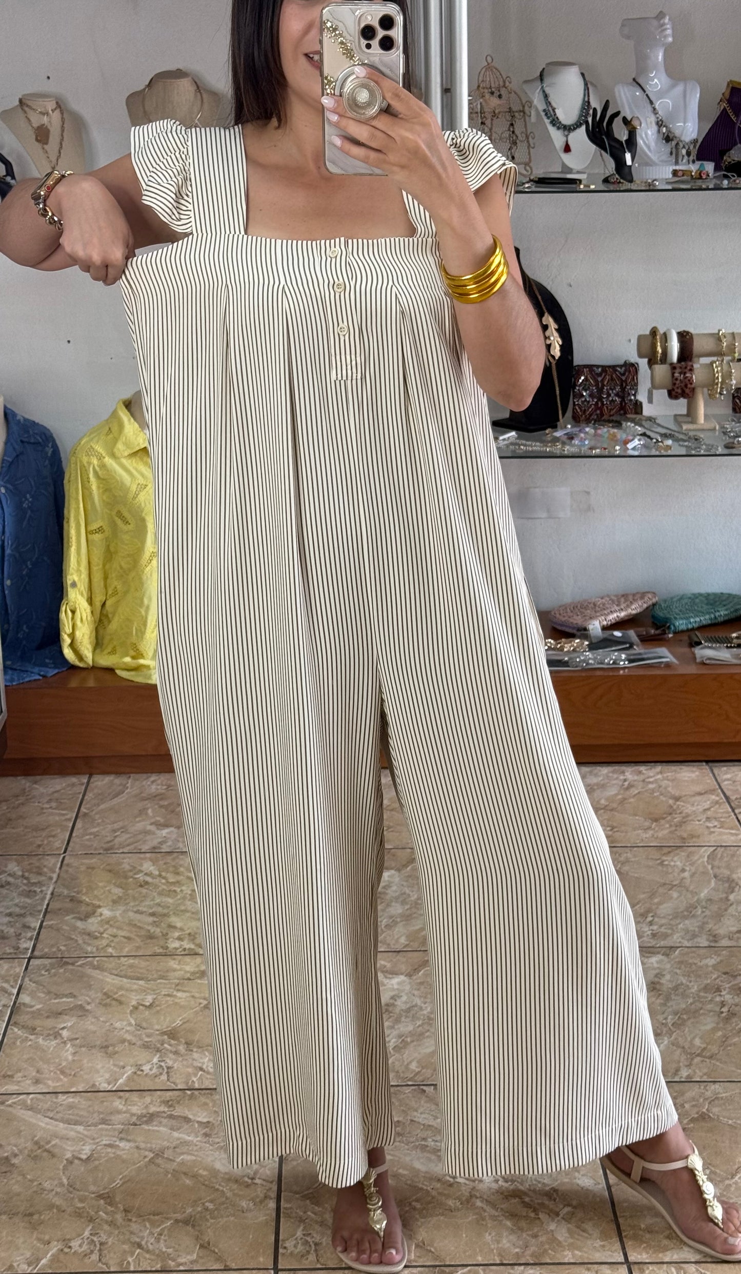 Oatmeal/Brown Stripes Jumpsuit