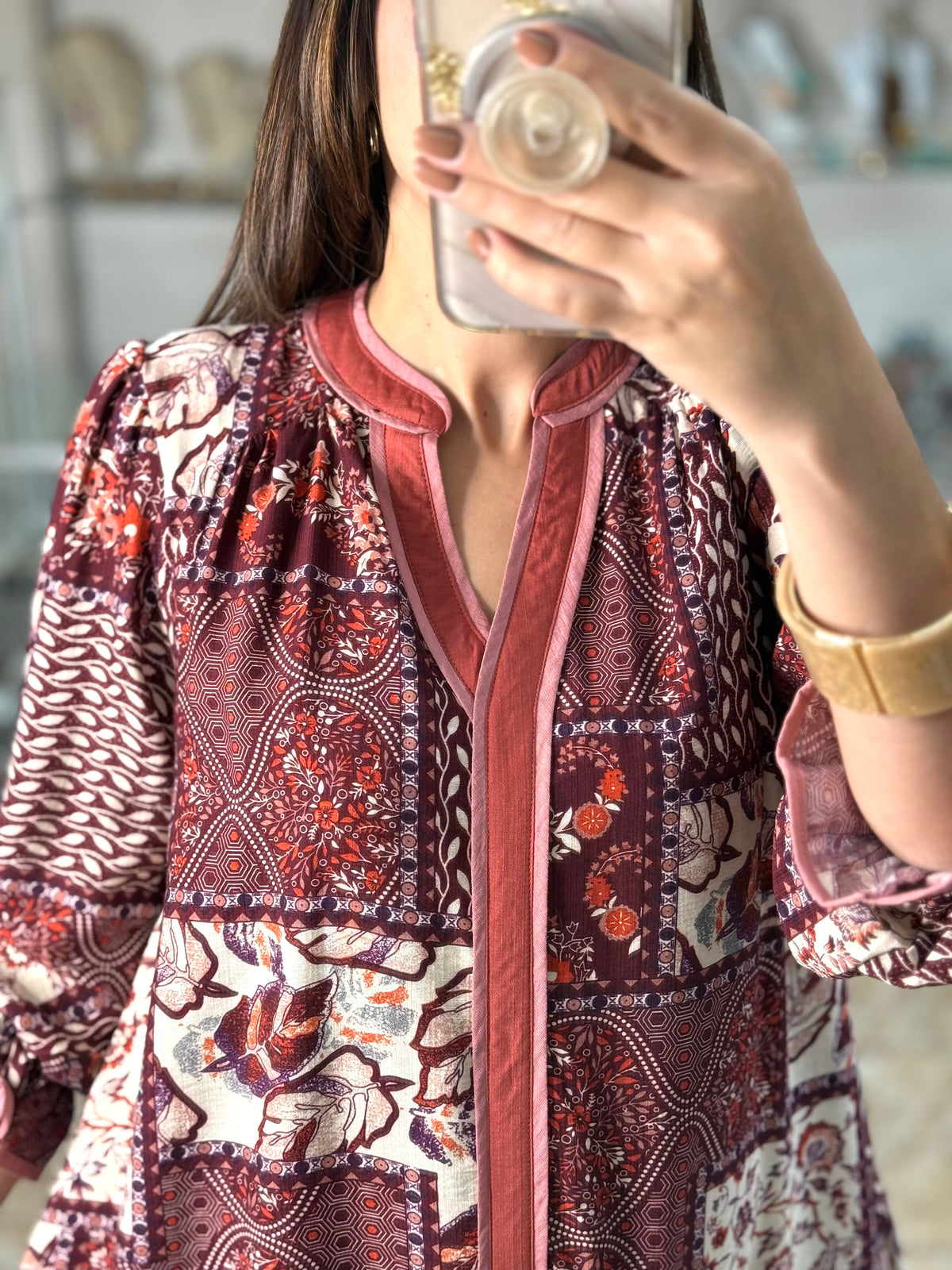 Patchwork Print Tiered Mini Dress