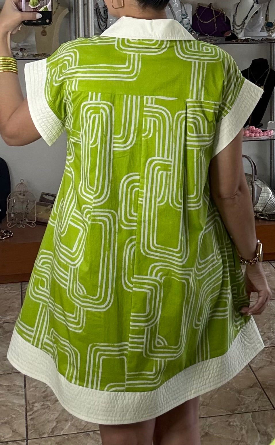 Chartreuse Abstract Print Dress