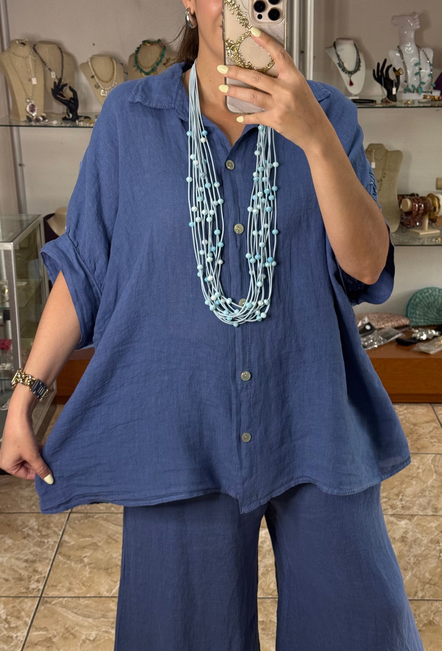 Linen/Cotton Embroidered Back Top (NO RETURNS OR EXCHANGE) (PANT SOLD SEPARATELY)