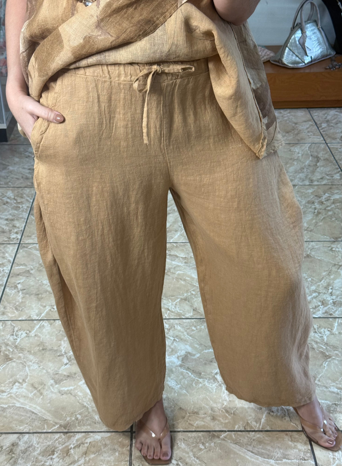 OS Top & Barrel Style Pant Linen Set (NO RETURNS OR EXCHANGE)