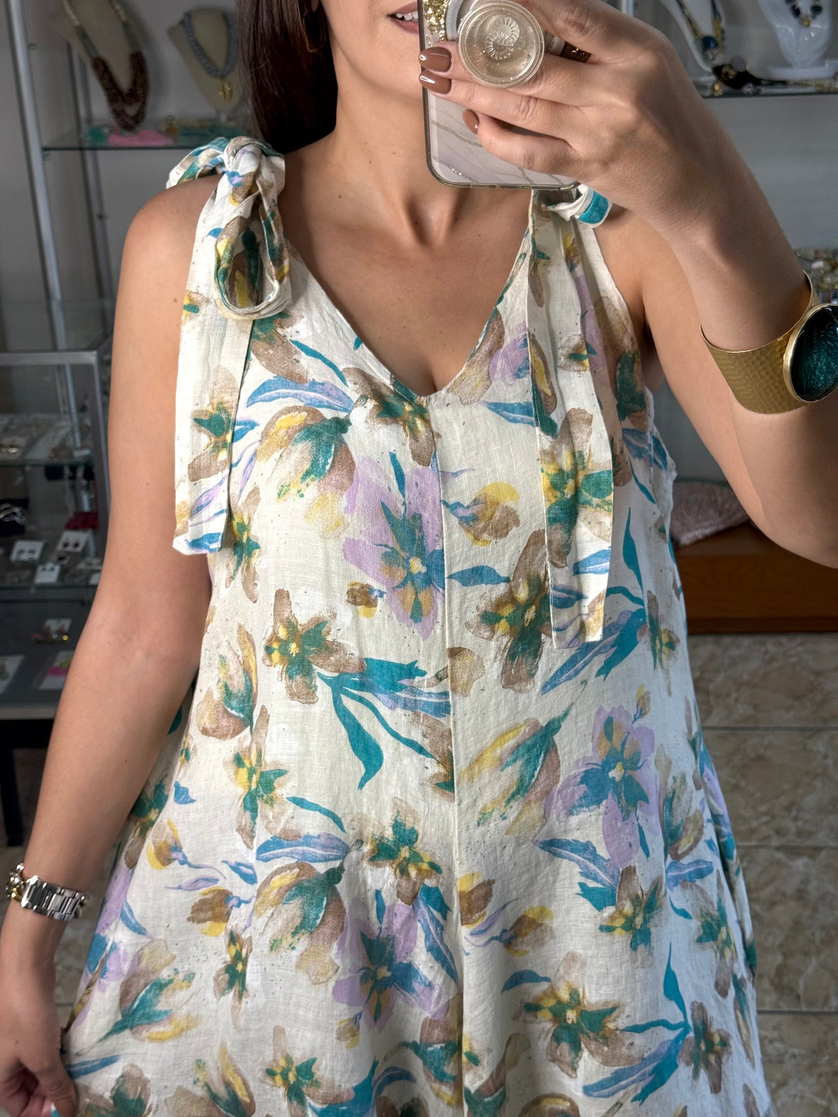 OS Pastel Floral Linen Jumpsuit (NO RETURNS OR EXCHANGE)