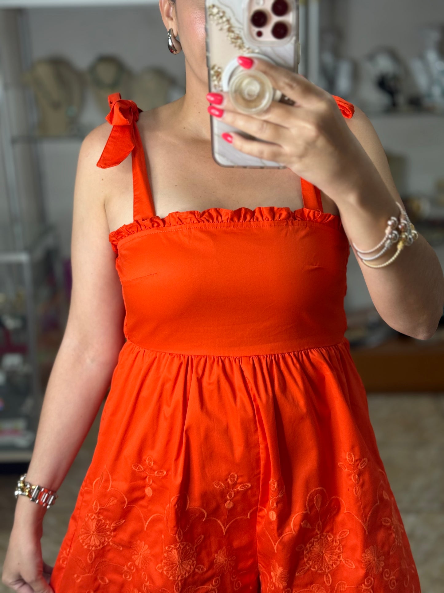 Tomato Red Embroidered Romper