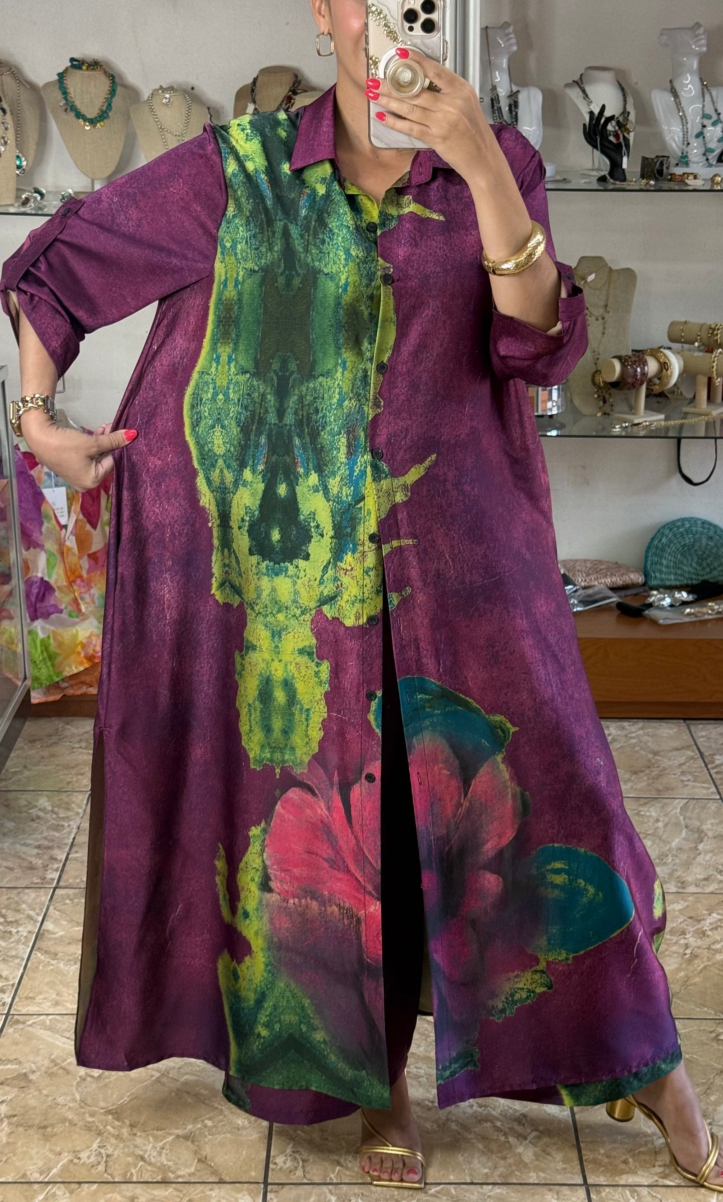 Purple/Green OS Silk Pant Set (NO RETURNS OR EXCHANGE)