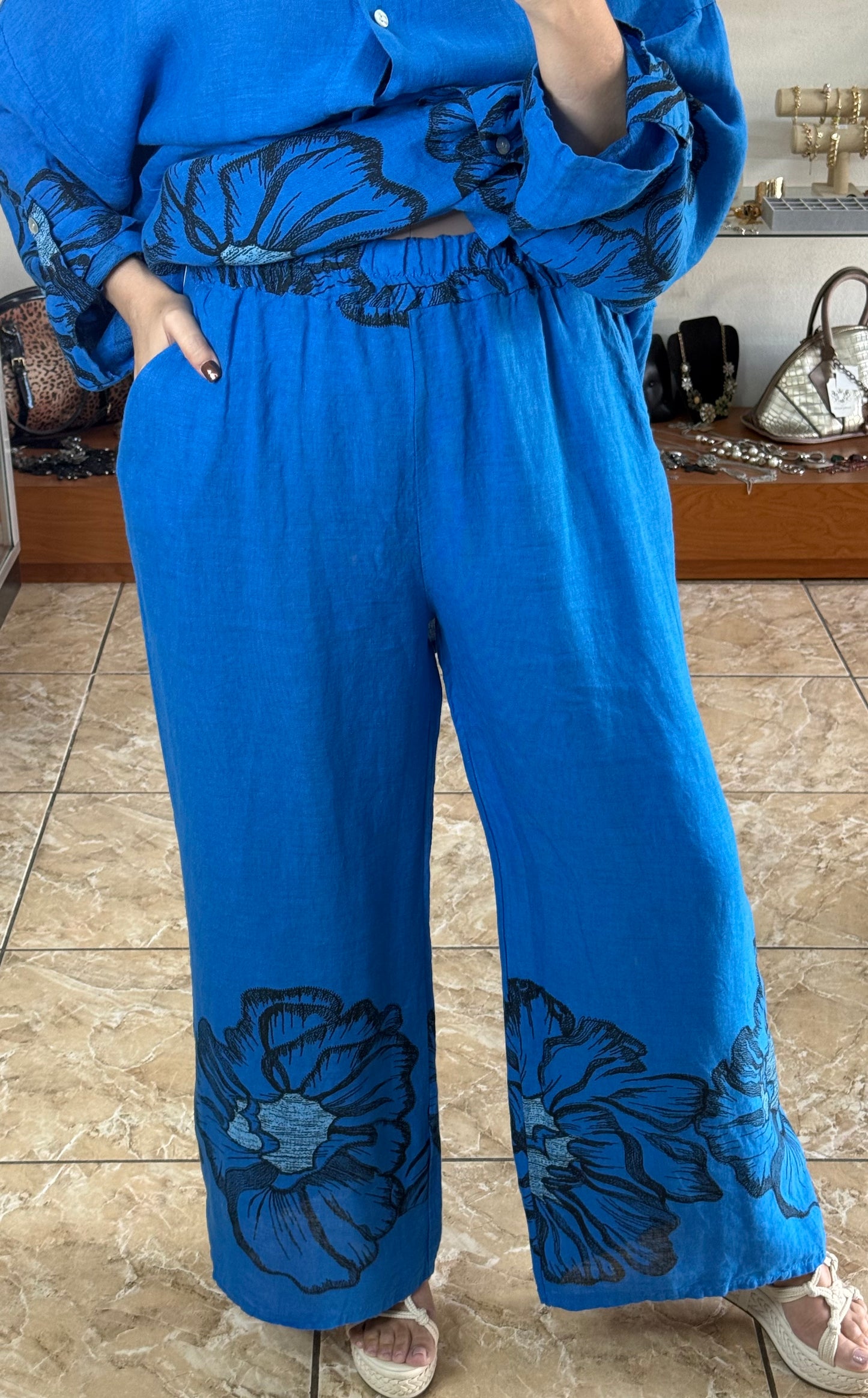 Blue Floral OS Linen Set (FINAL SALE)
