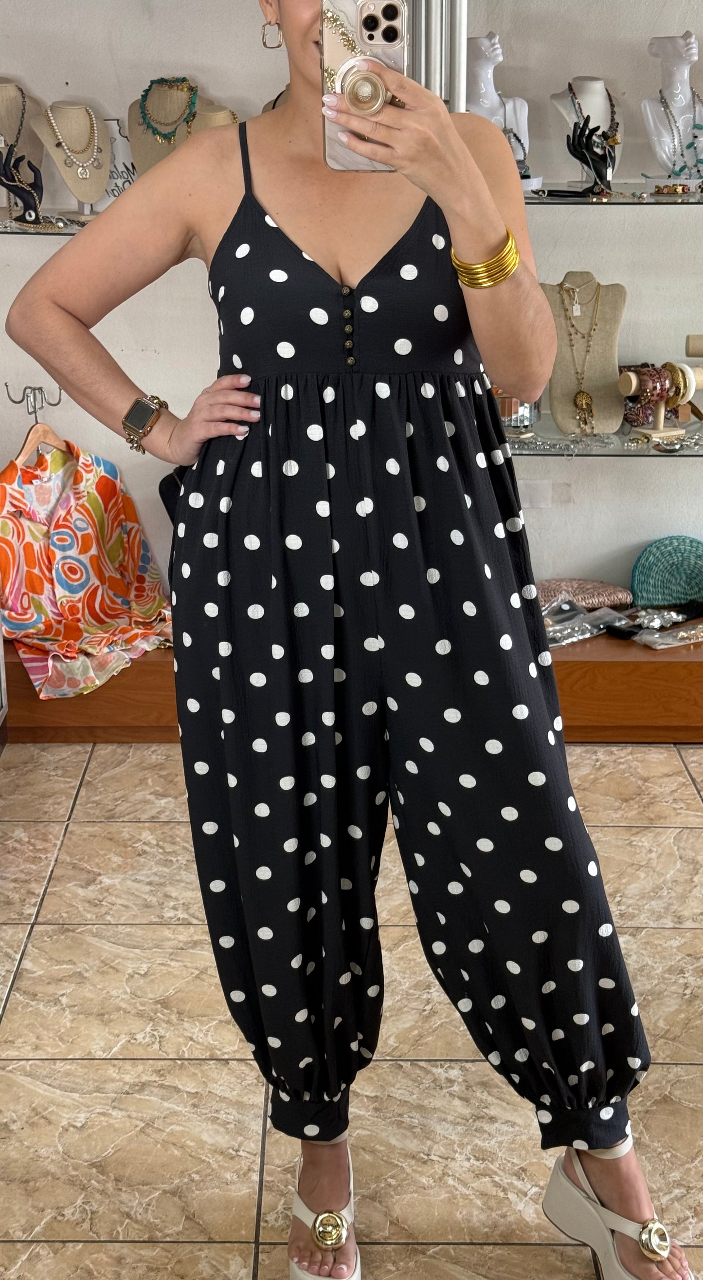 Black Polkadots Harem Jumpsuit