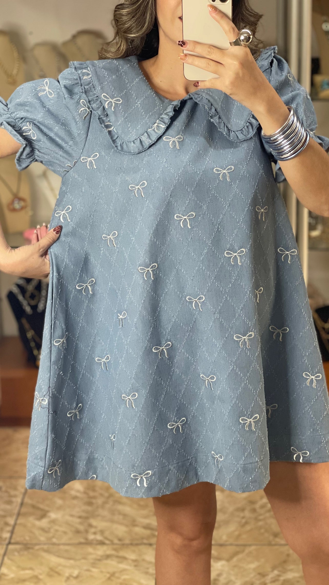 Embroidered Ribbons Denim Dress