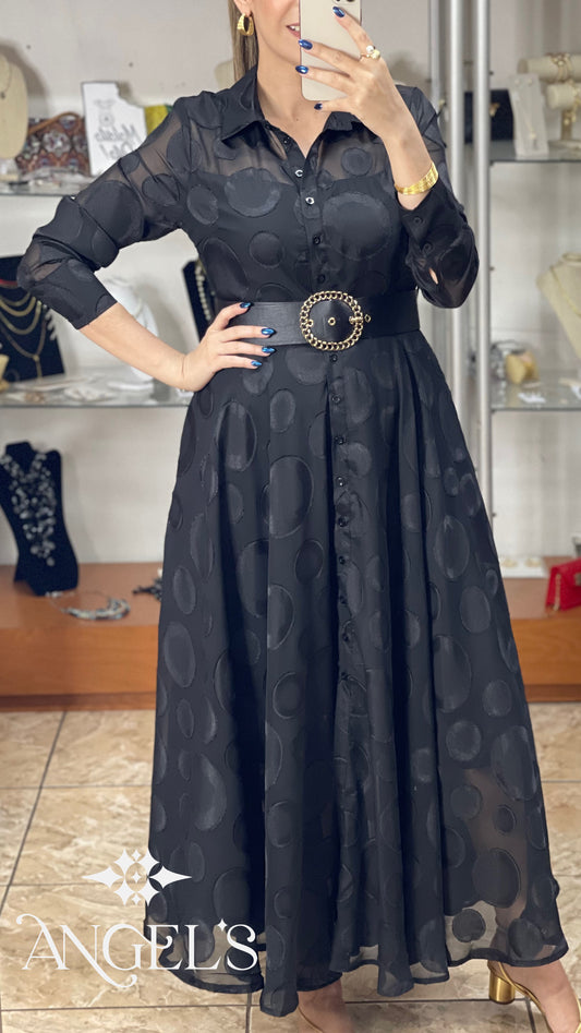 Long Sleeve Polka Belted Dress (FINAL SALE)