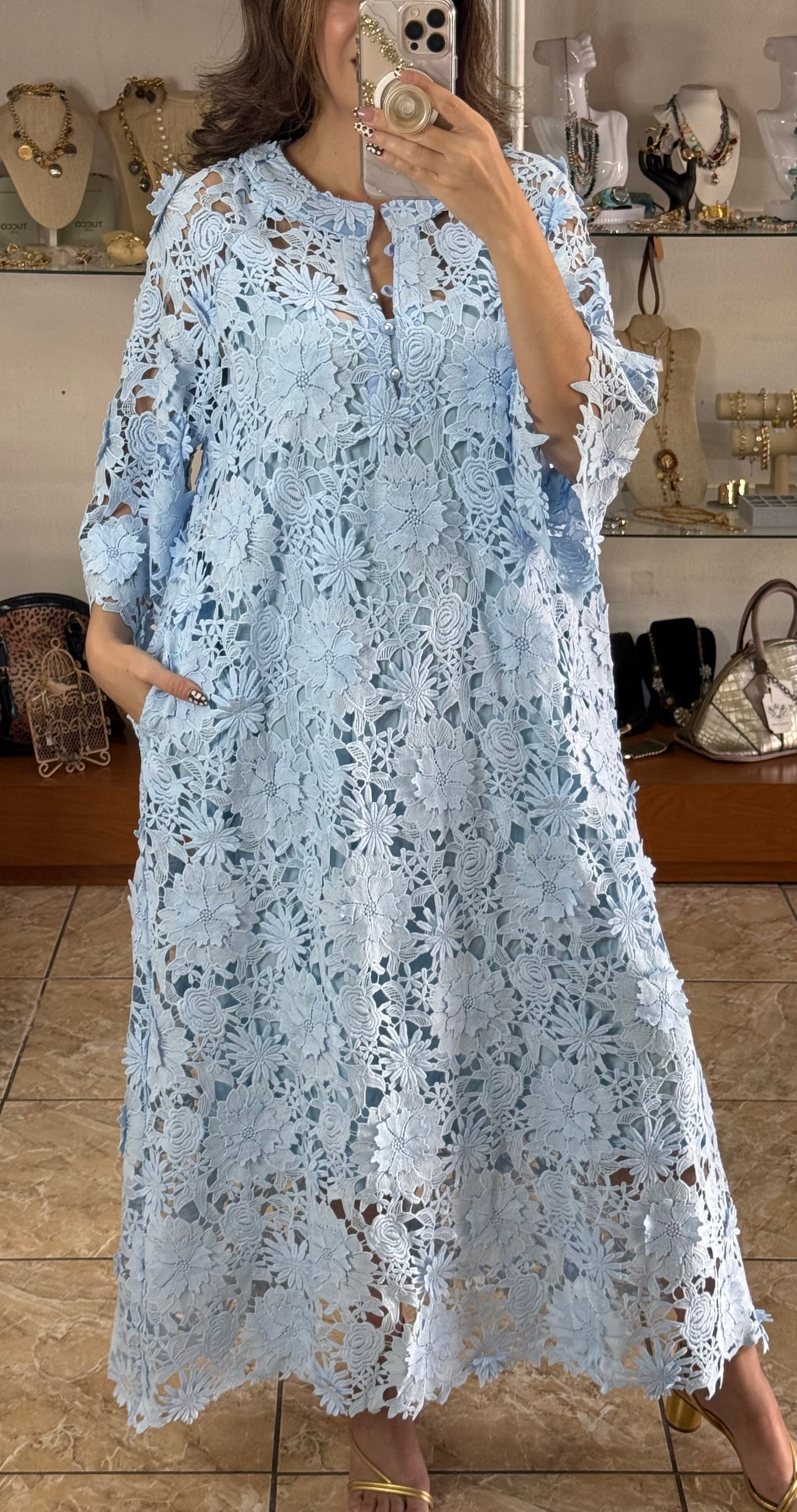 Floral Appliqué OS Maxi Dress (NO RETURNS OR EXCHANGE)