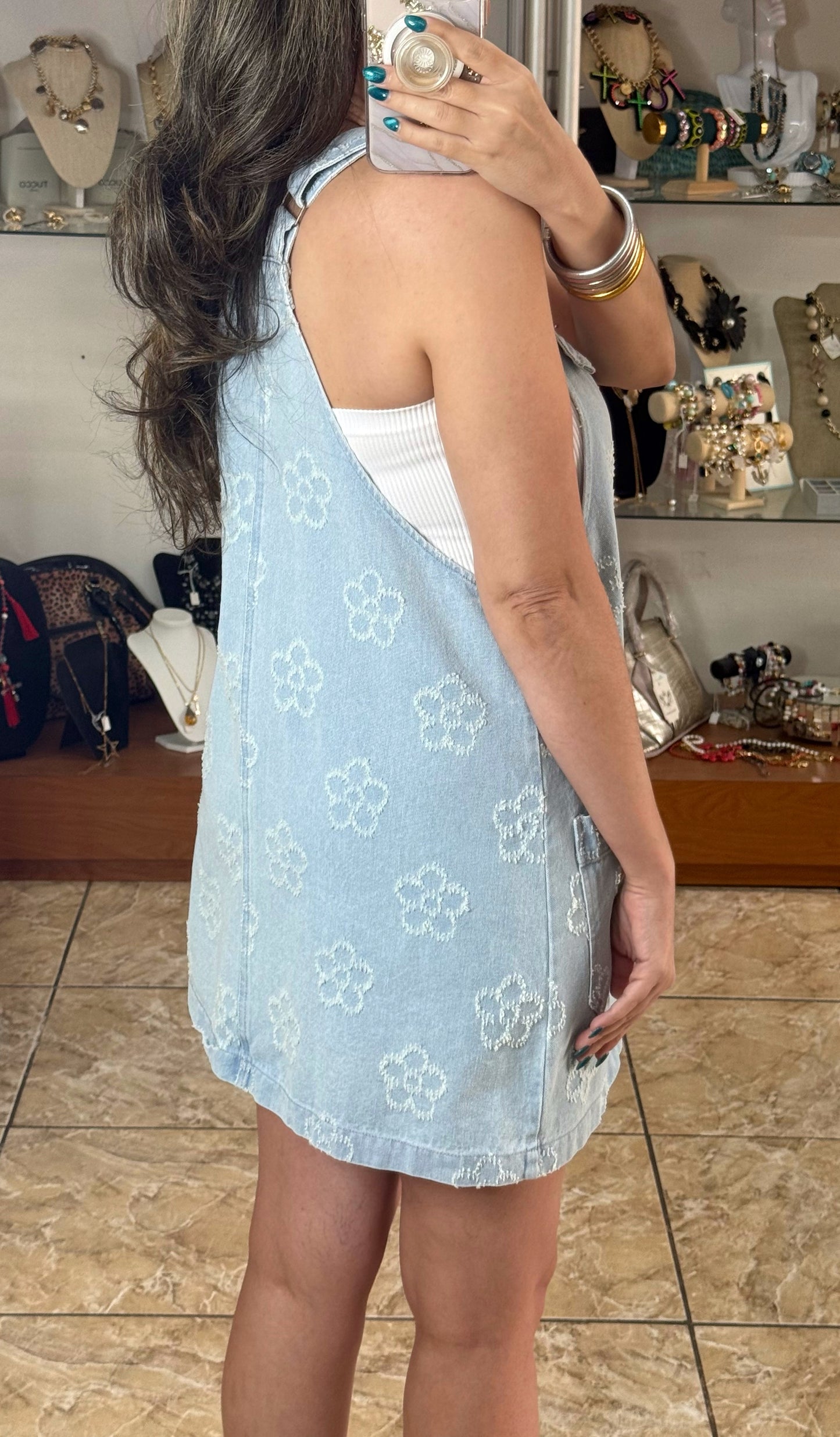 Floral Denim Overall Dress