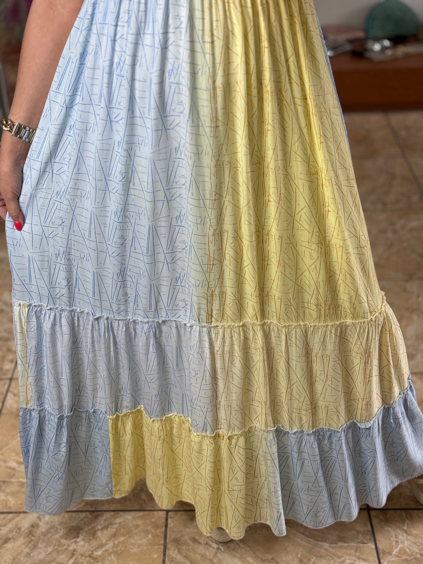 Blue/Yellow OS Maxi Boho Dress (NO RETURNS OR EXCHANGE)