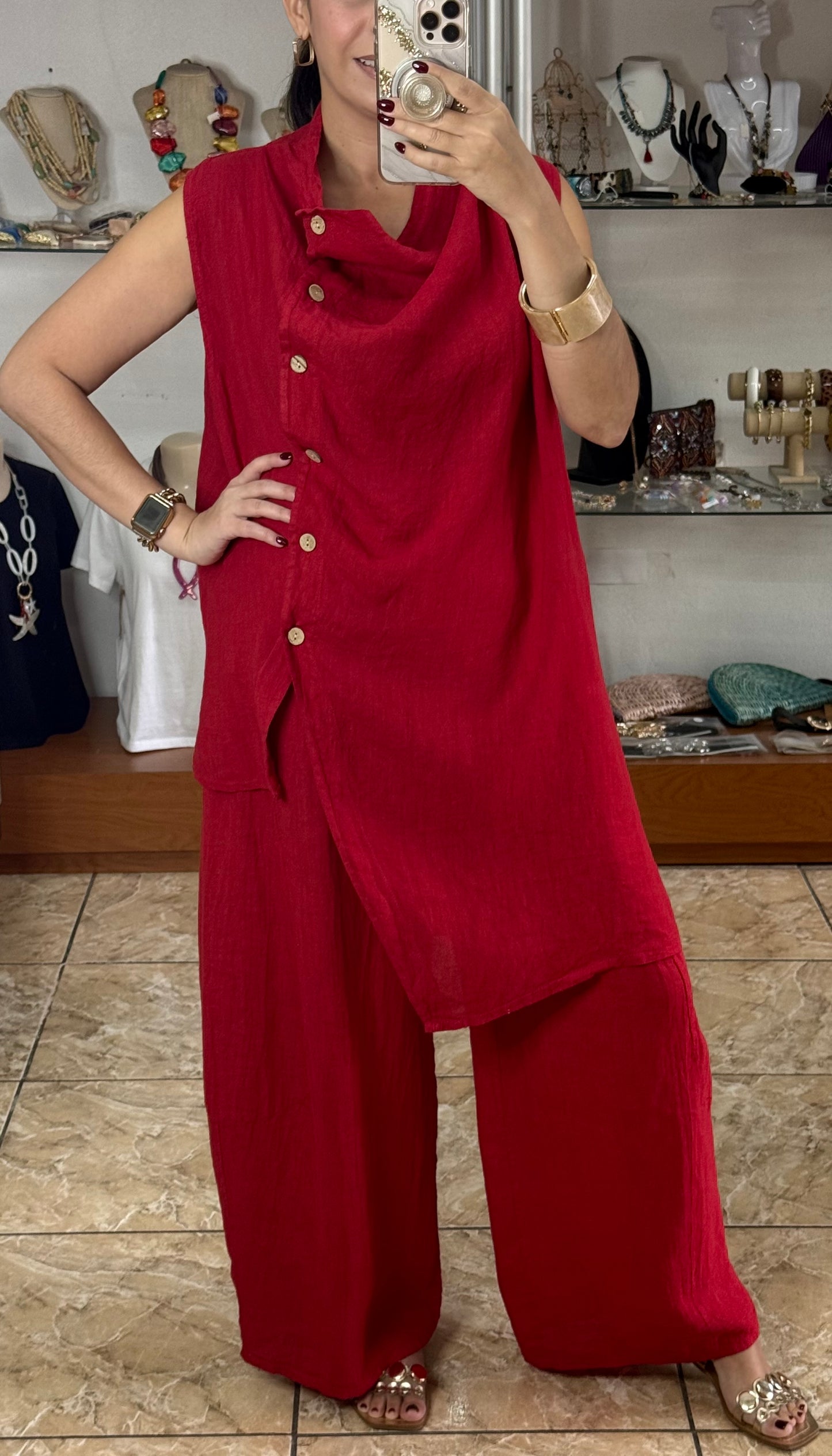 OS Linen Asymmetrical Top & Barrel Pant Set (NO RETURNS OR EXCHANGE)
