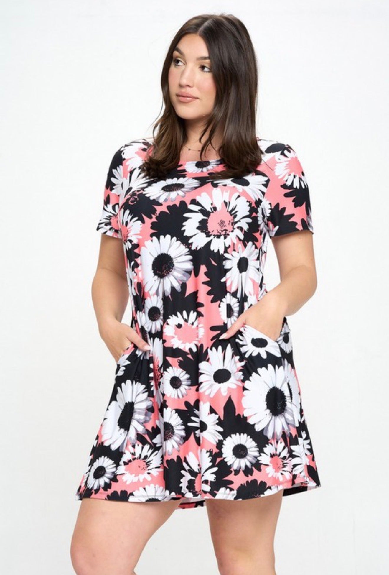 Black/Pink Mix Floral Dress (PLUS)