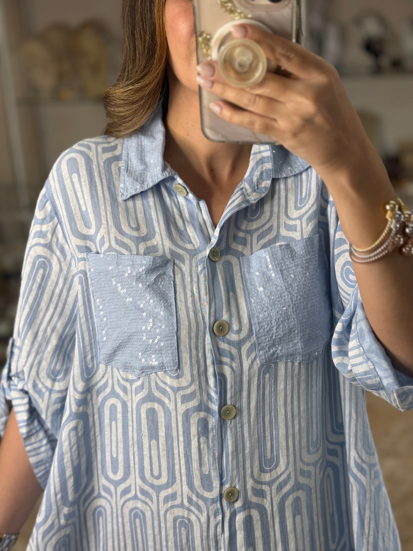 OS Geometric Linen Maxi Dress (NO RETURNS OR EXCHANGE)
