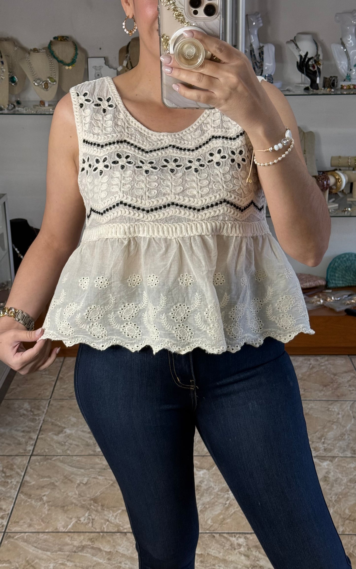 Natural/Black Floral OS Top (NO RETURNS OR EXCHANGE)