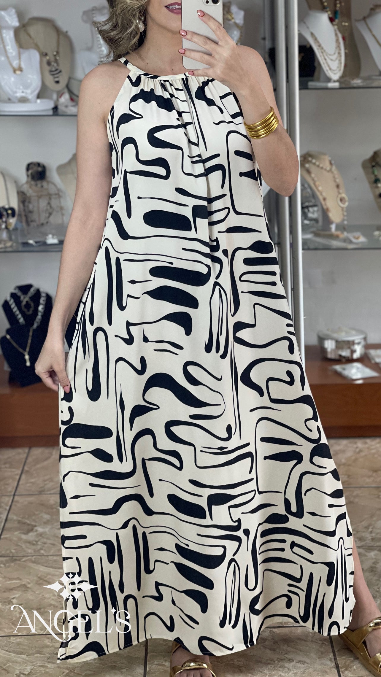 Cream/Black Maxi Dress