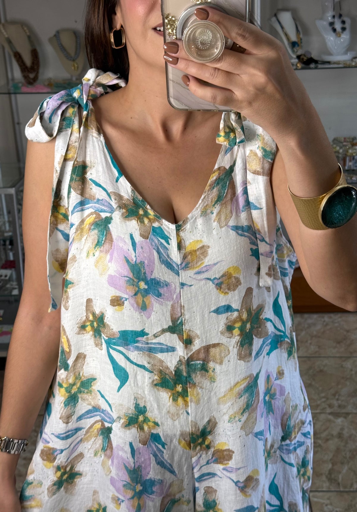 OS Pastel Floral Linen Jumpsuit (NO RETURNS OR EXCHANGE)