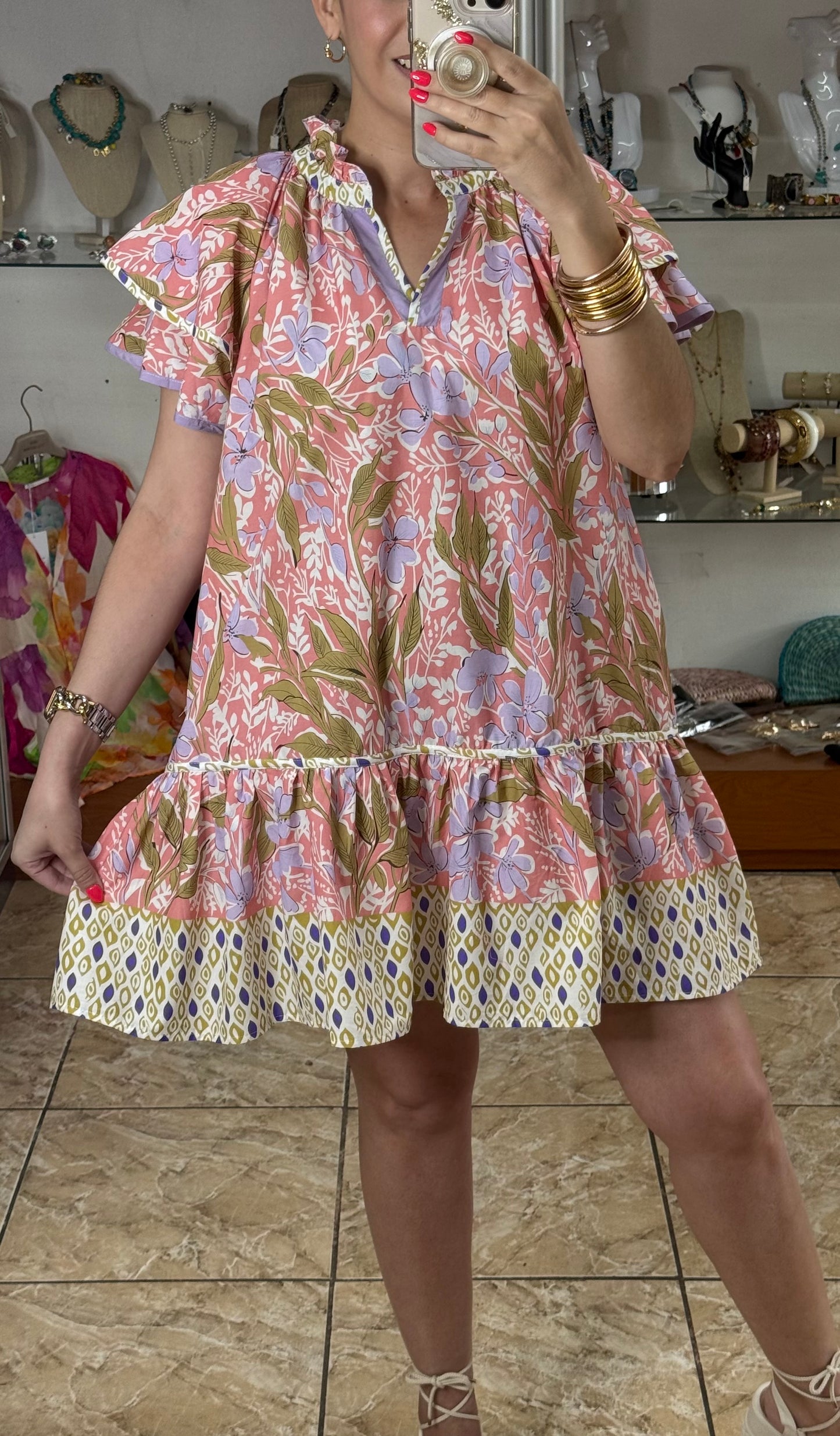 Coral Mix Floral Mini Dress