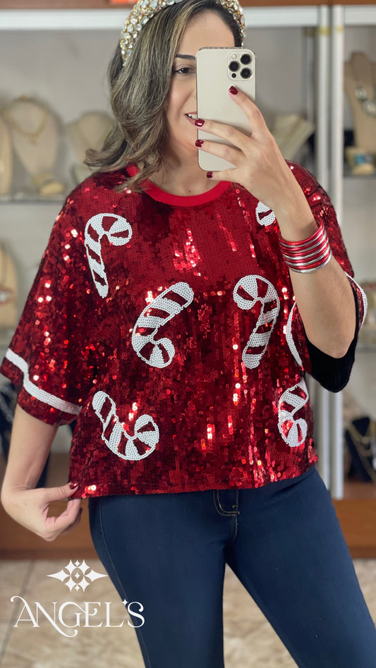 Candy Cane Sequins Top