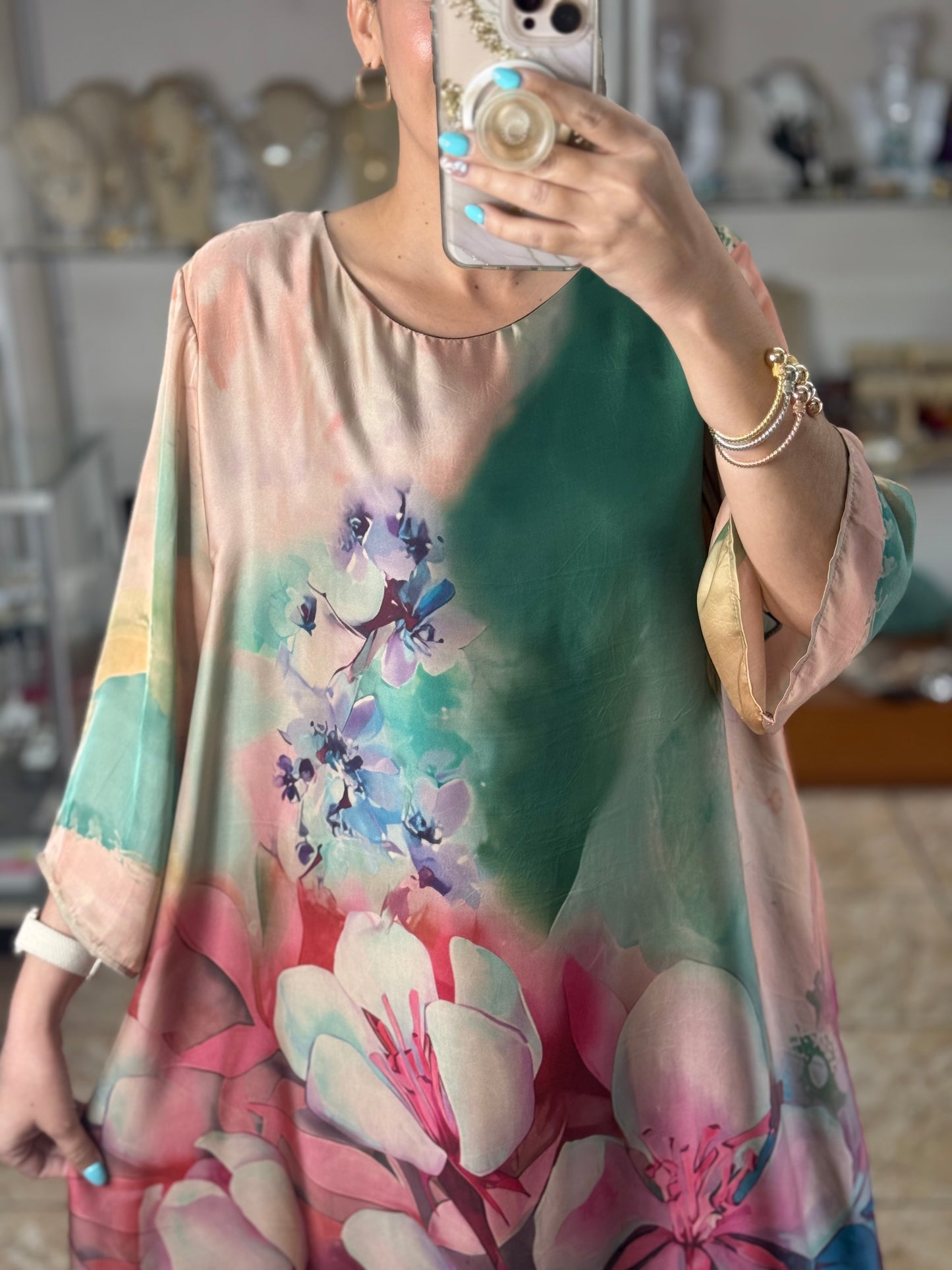 OS Floral Silk Maxi Dress (NO RETURNS OR EXCHANGE)