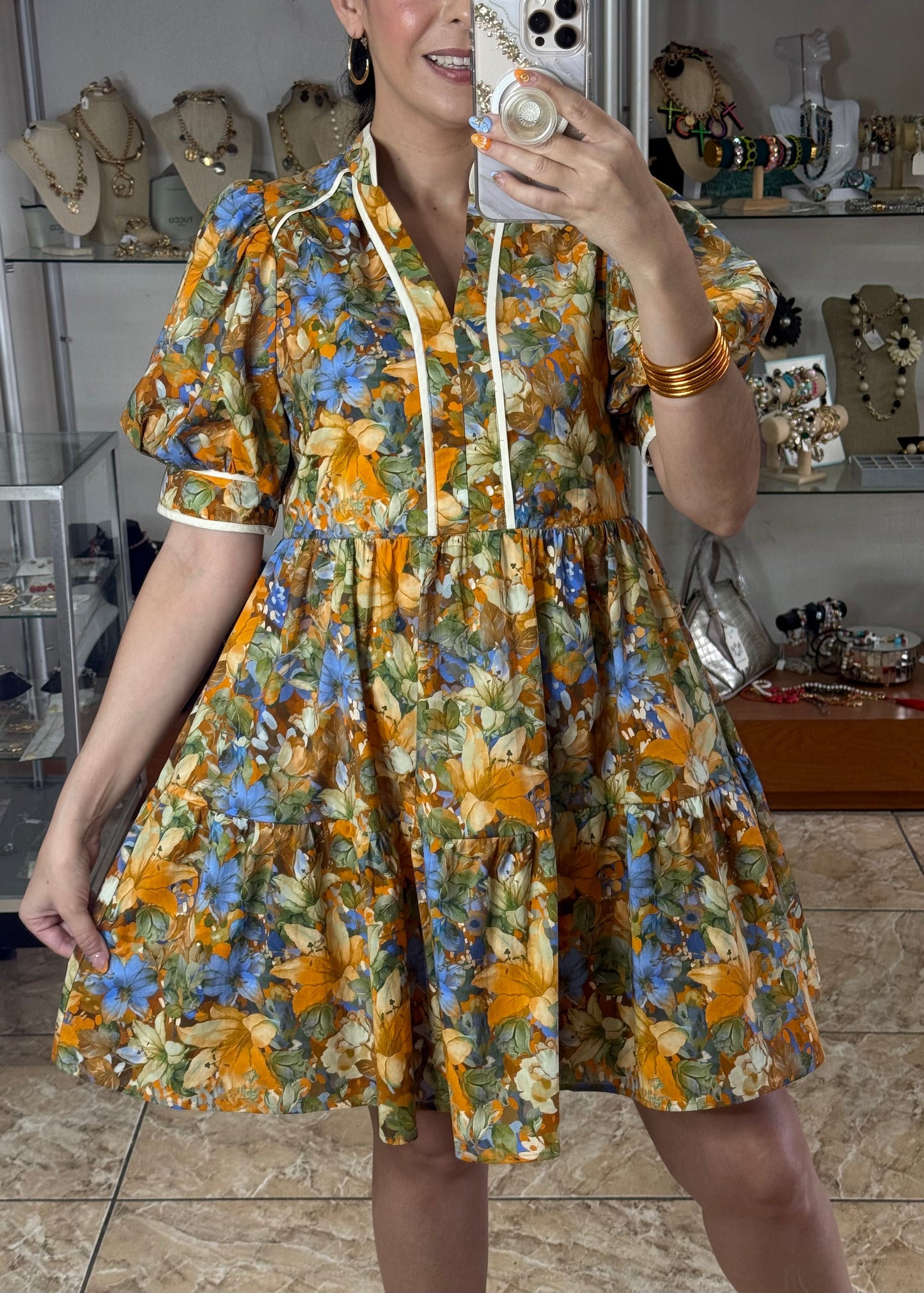 Floral Puff Sleeve Mini Doll Dress