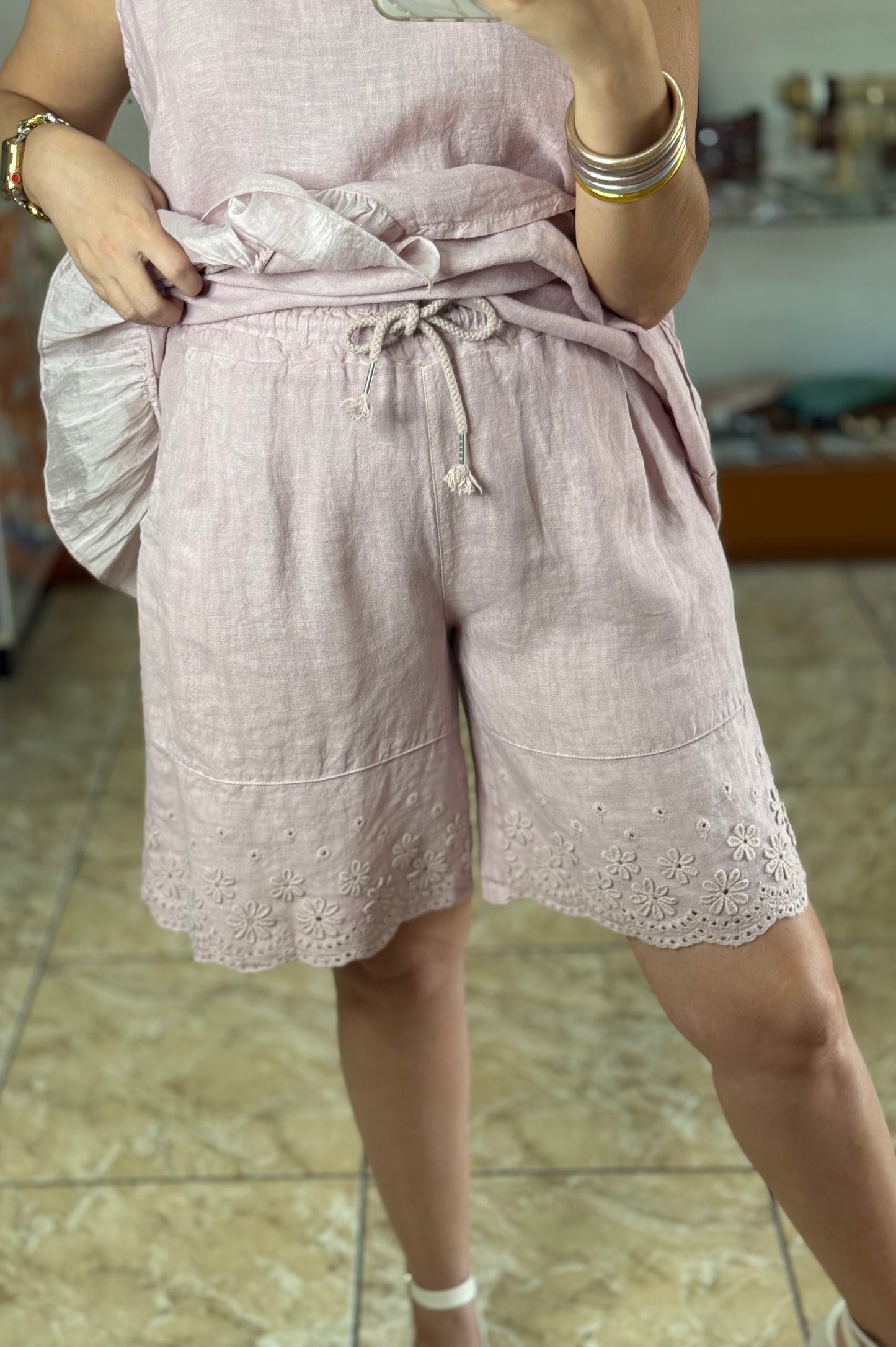 OS Linen Top & Short Set (NO RETURNS OR EXCHANGE)