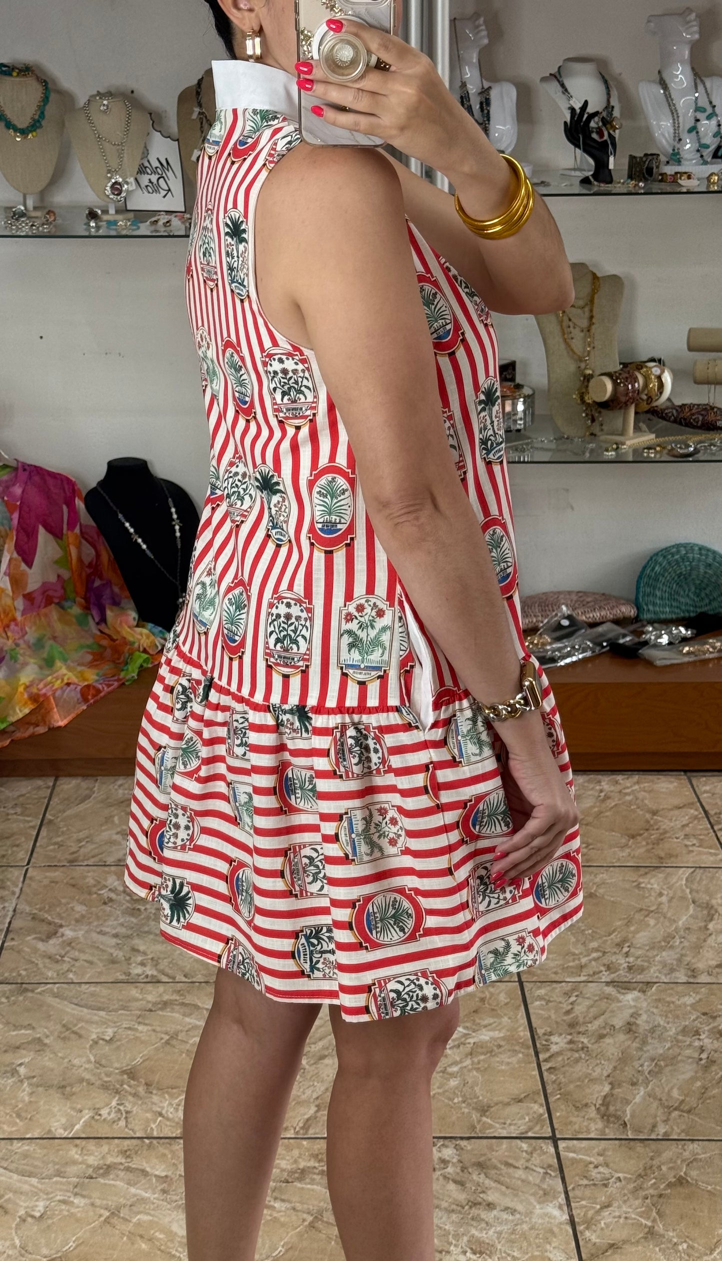Red Stripes Sleeveless Mini Dress