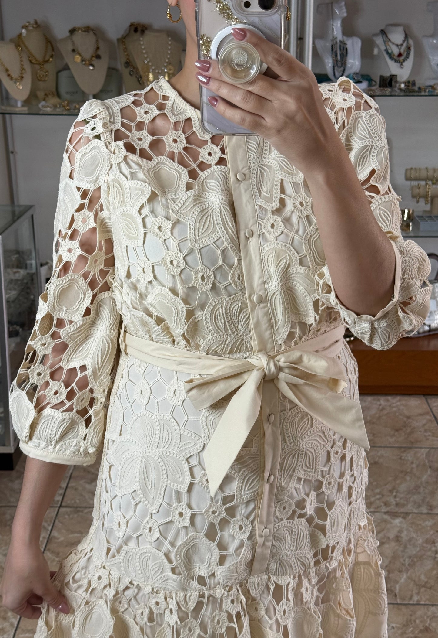 Cream Classic Lace Dress