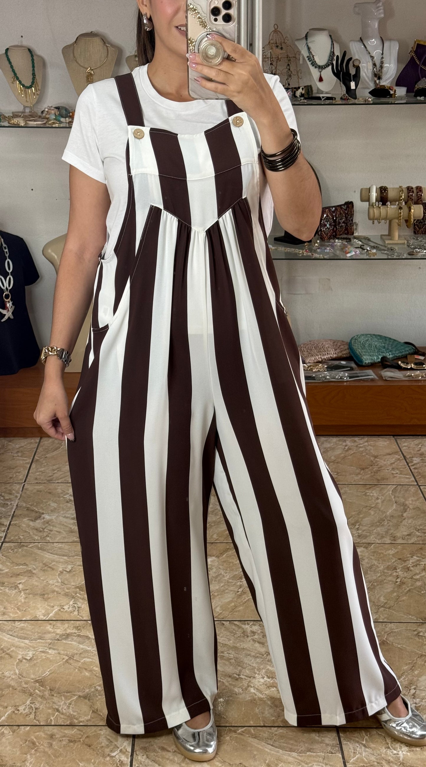 Brown Mix Stripes Jumpsuit (Top Sold Separately)