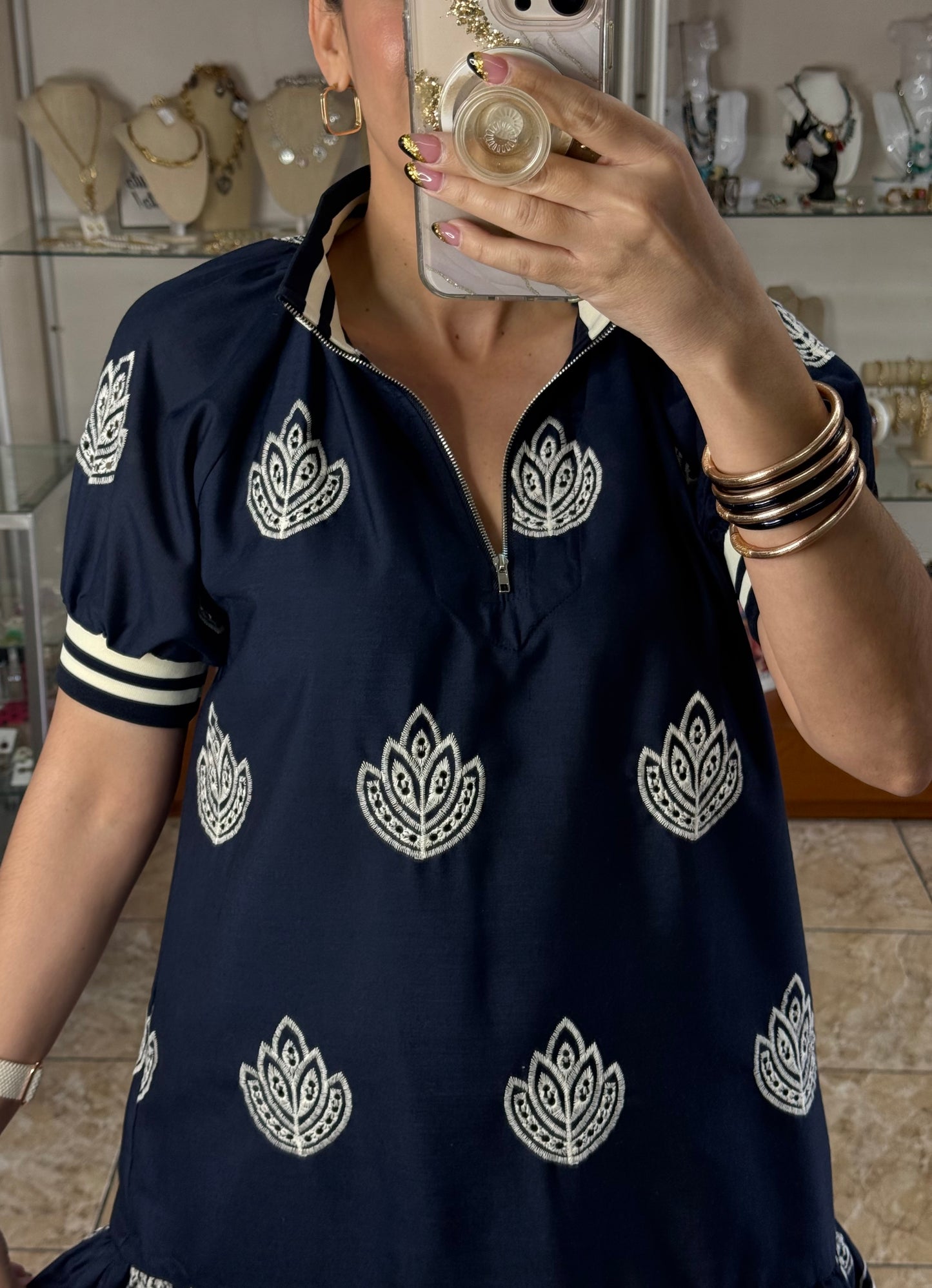 Navy Embroidered Mini Dress (FINAL SALE)