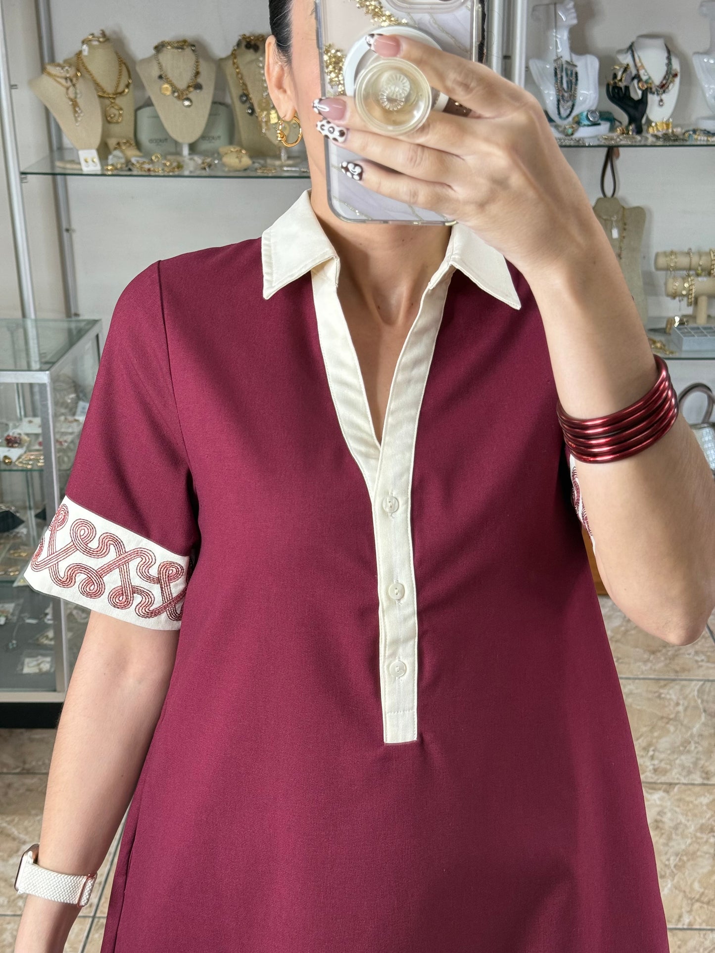 Burgundy Short Sleeve Mini Dress
