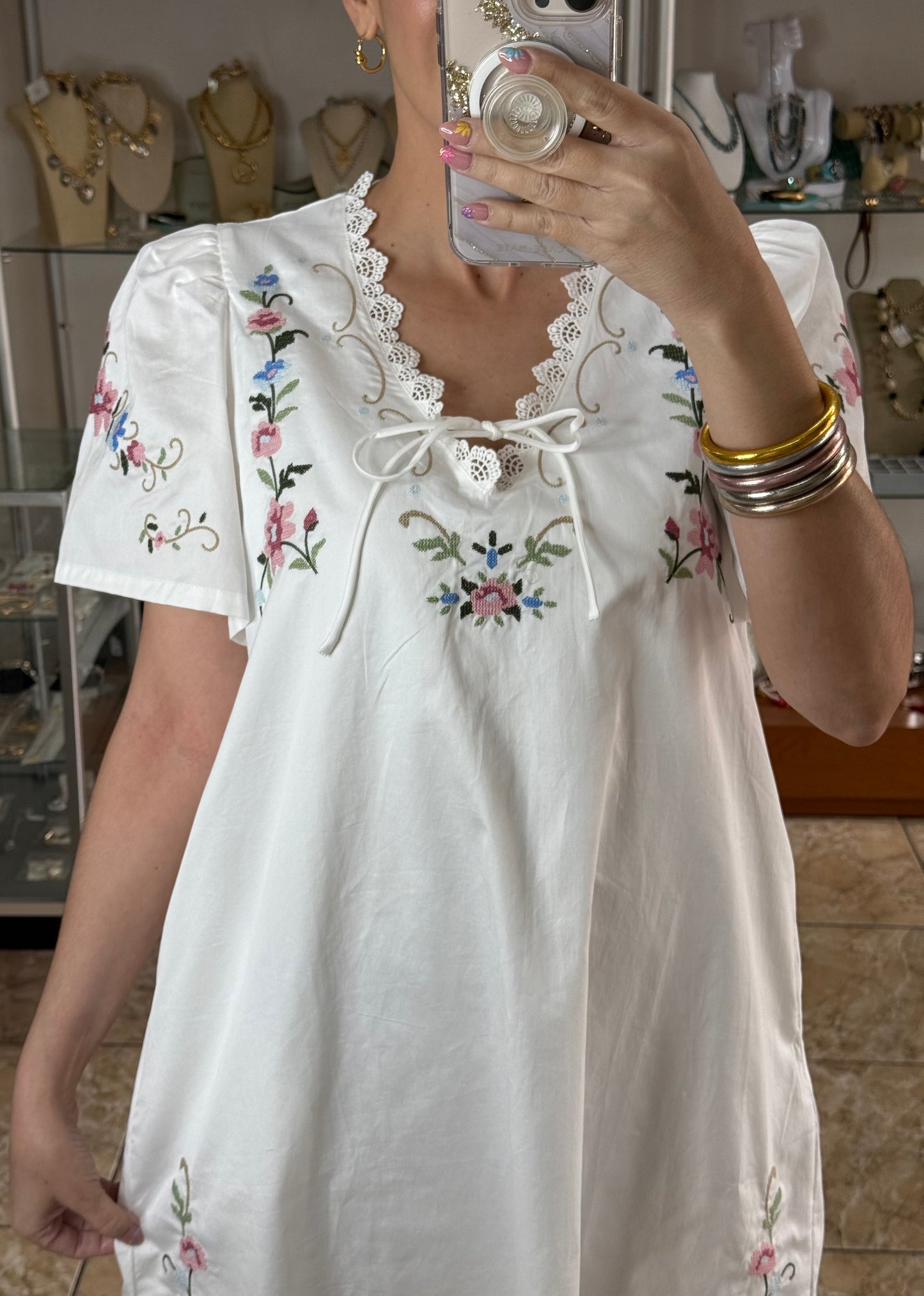 Delicate Floral Embroidery Dress