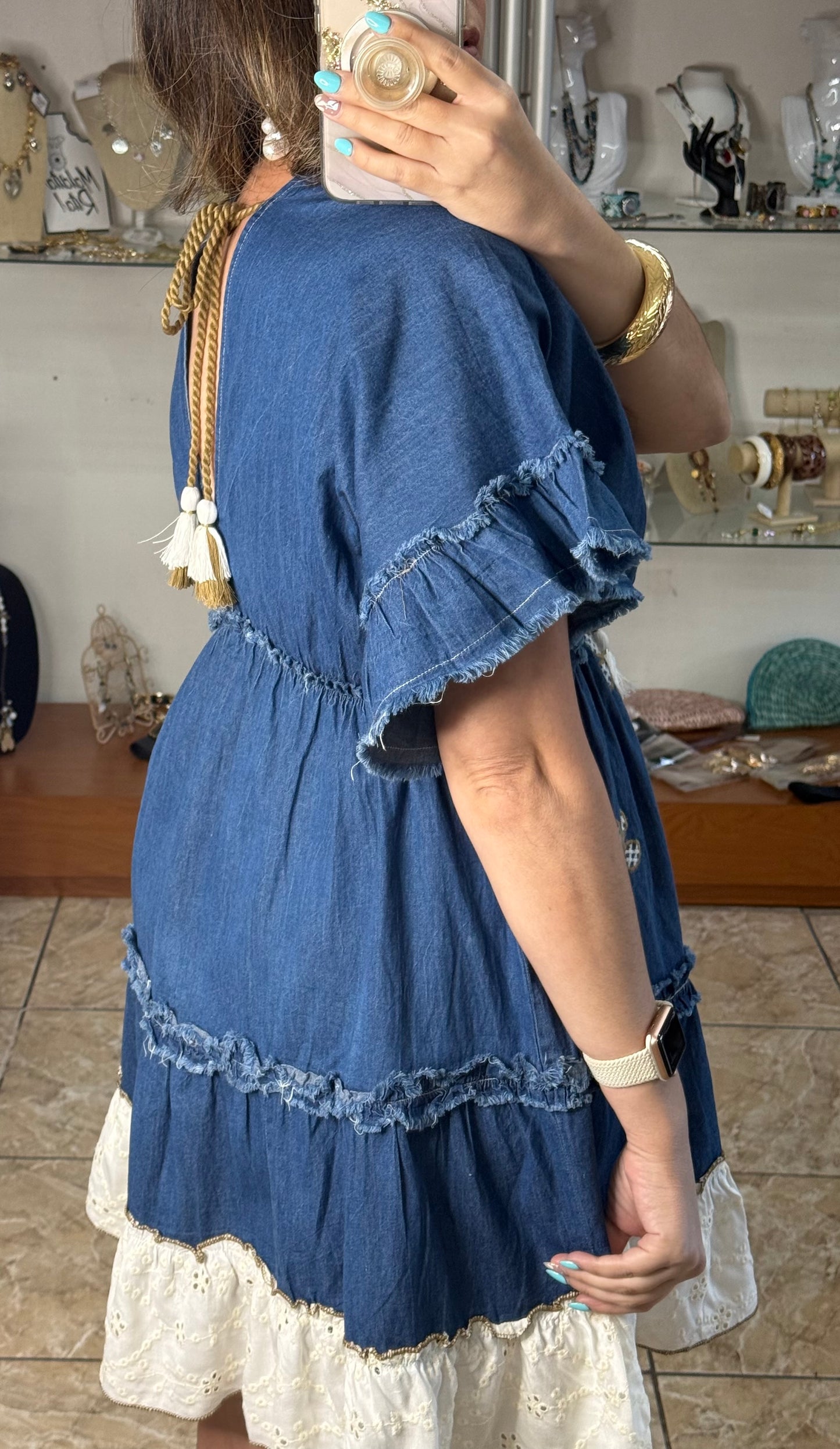 OS Short Embroidered Denim Dress (NO RETURNS OR EXCHANGE)