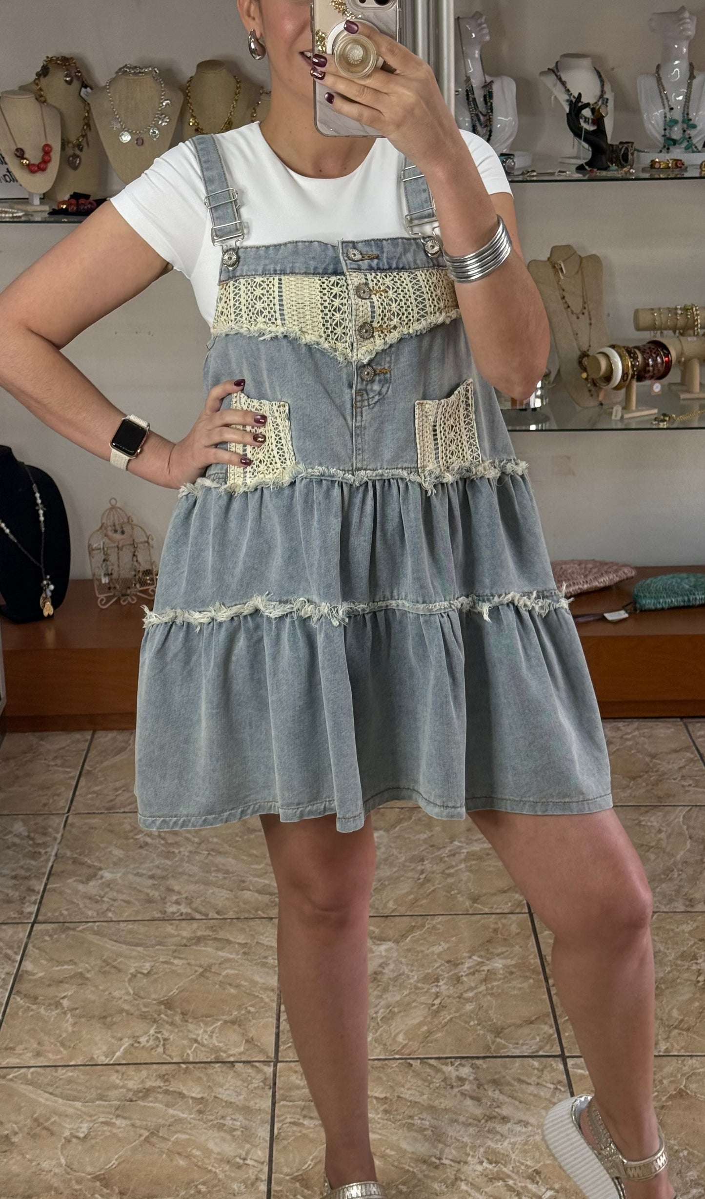 Overall Boho Denim Dress