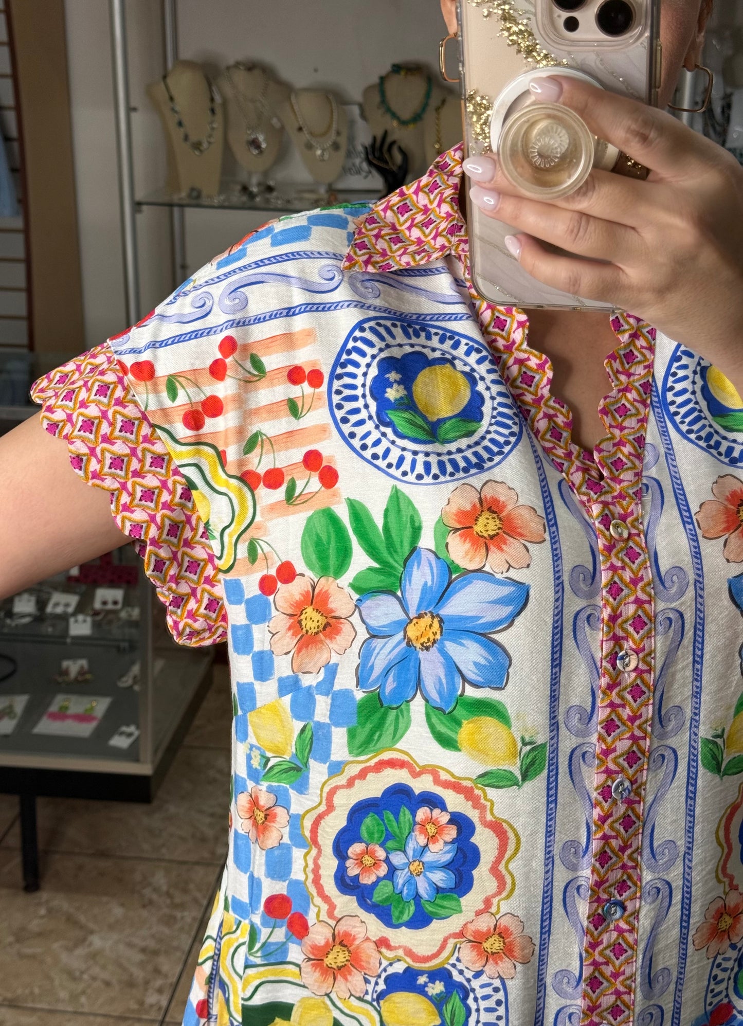 Blue Mix Mediterranean Print Dress