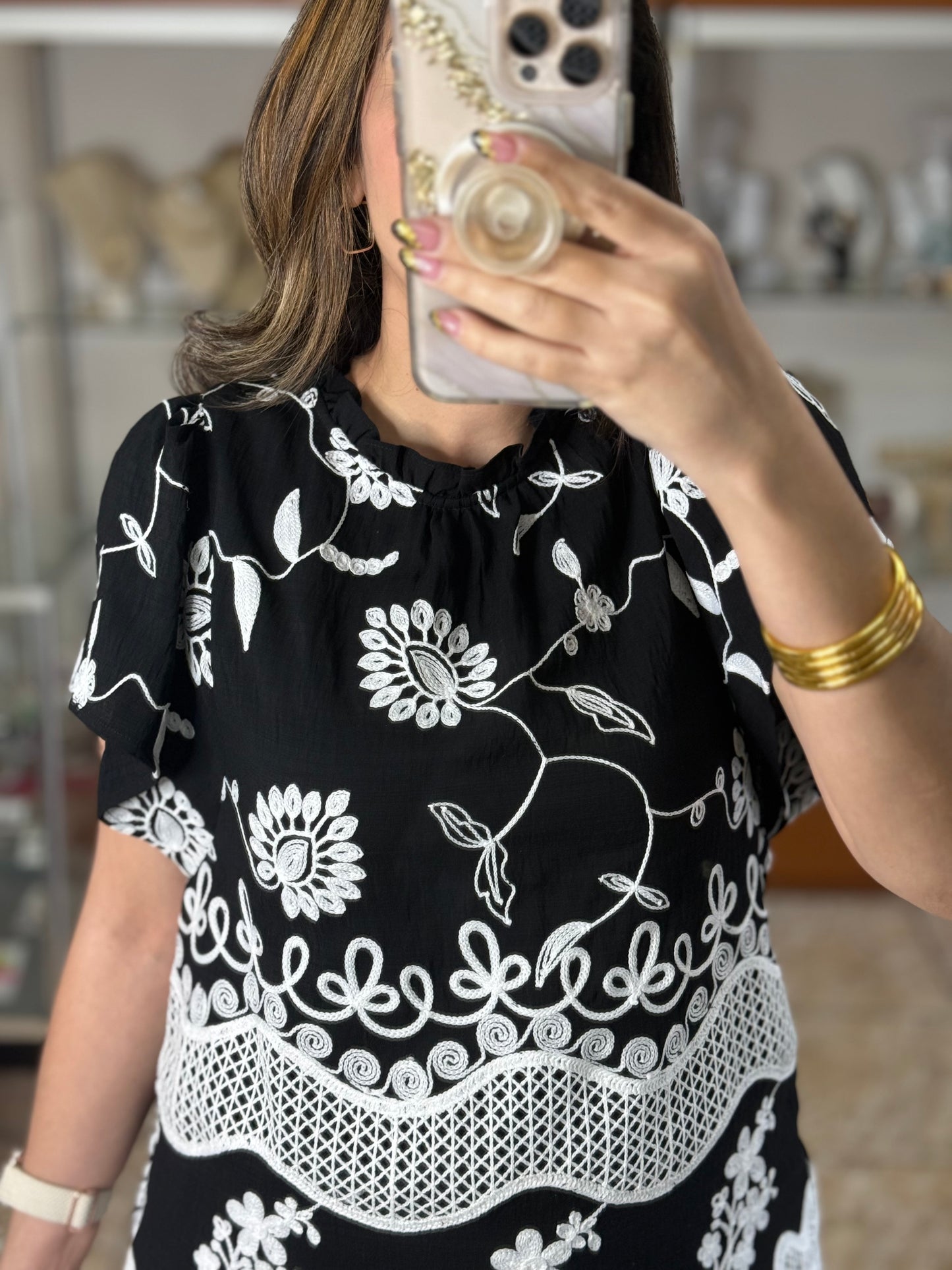 Black/White Embroidered Set