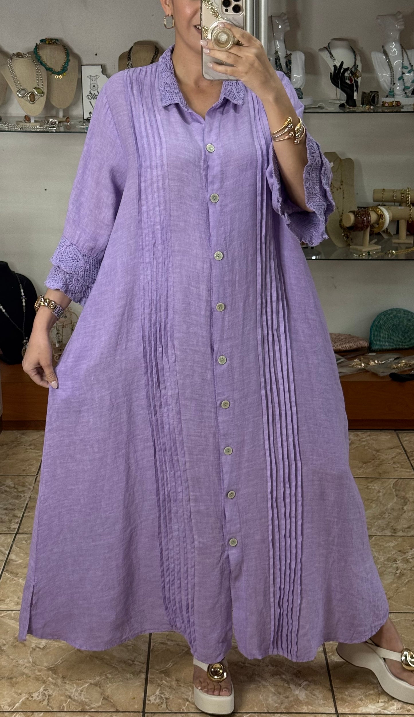 Camelia OS Linen Maxi Dress (NO RETURNS OR EXCHANGE)