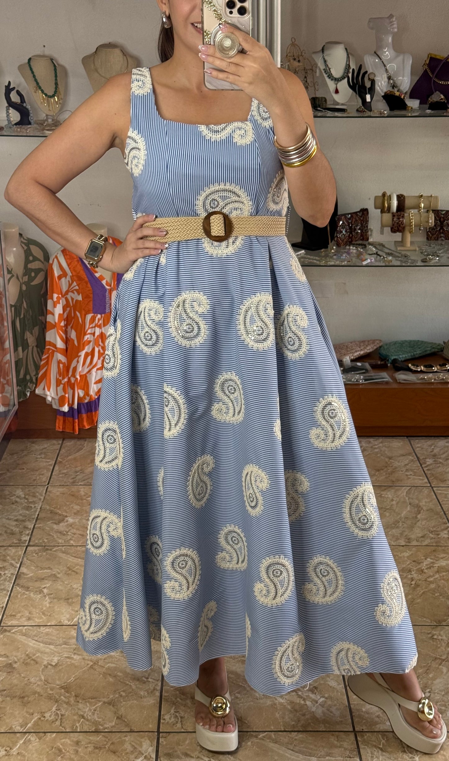 Paisley & Stripes OS Belted Maxi Dress (NO RETURNS OR EXCHANGE)